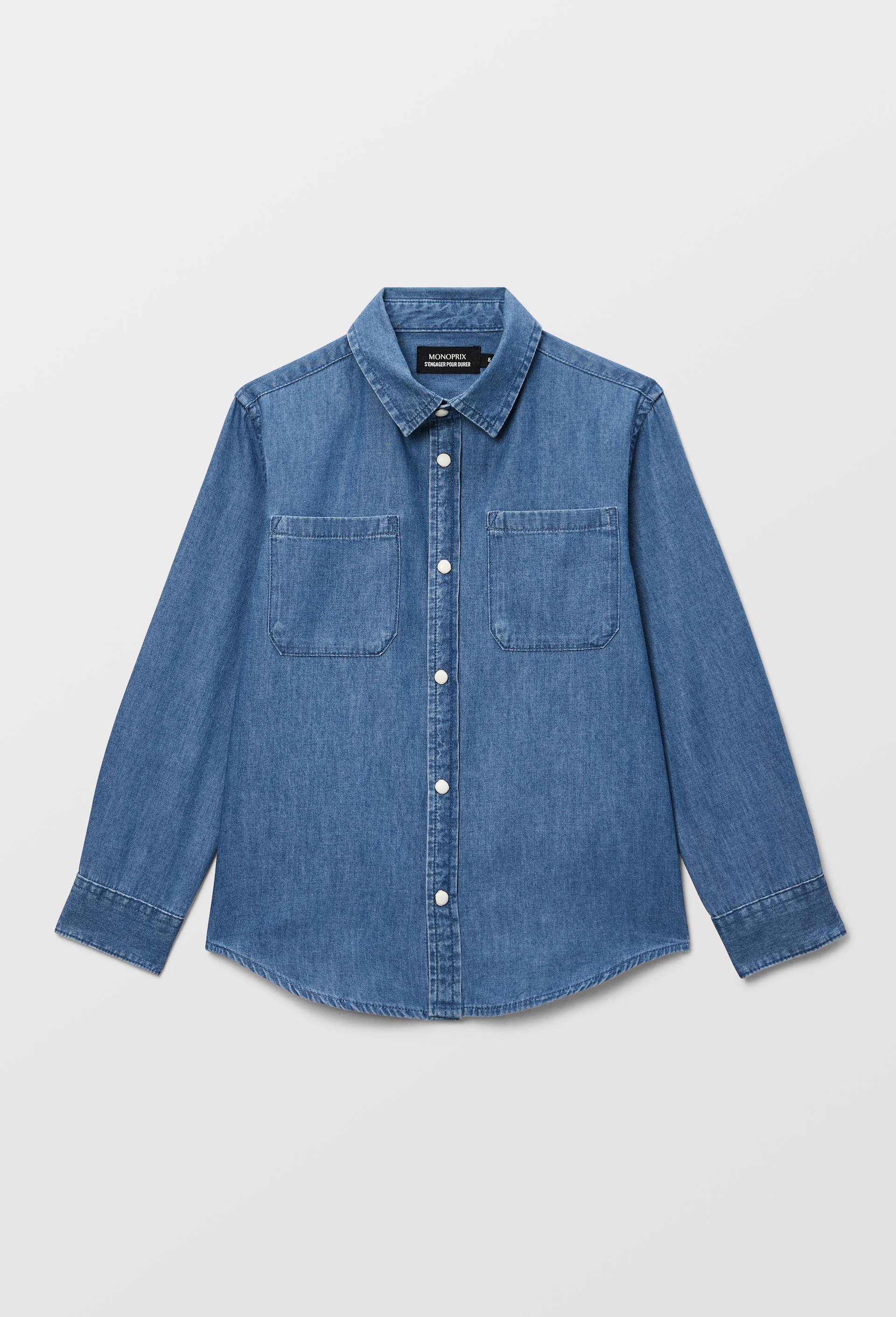 Chemise denim unie en coton BIO GOTS, Bleu clair, large image number 1