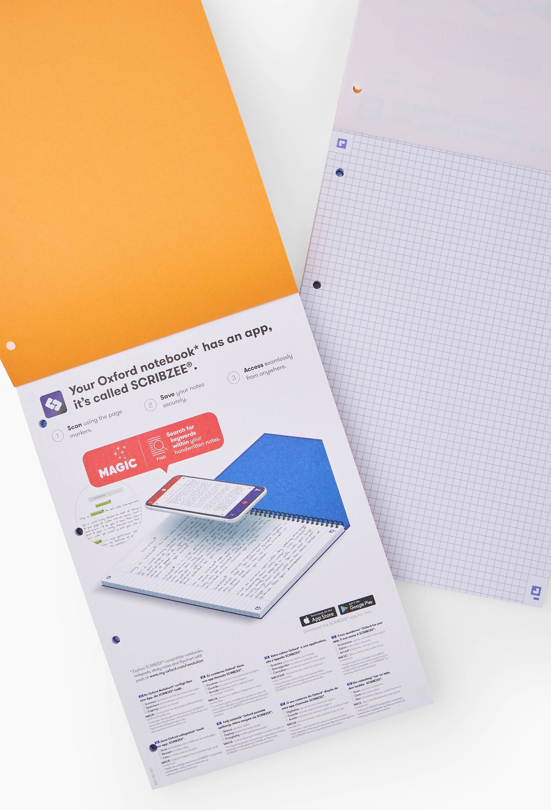 Lot de 3 Bloc-Notes Orange A4+ Petits Carreaux, Multicolore, large image number 1