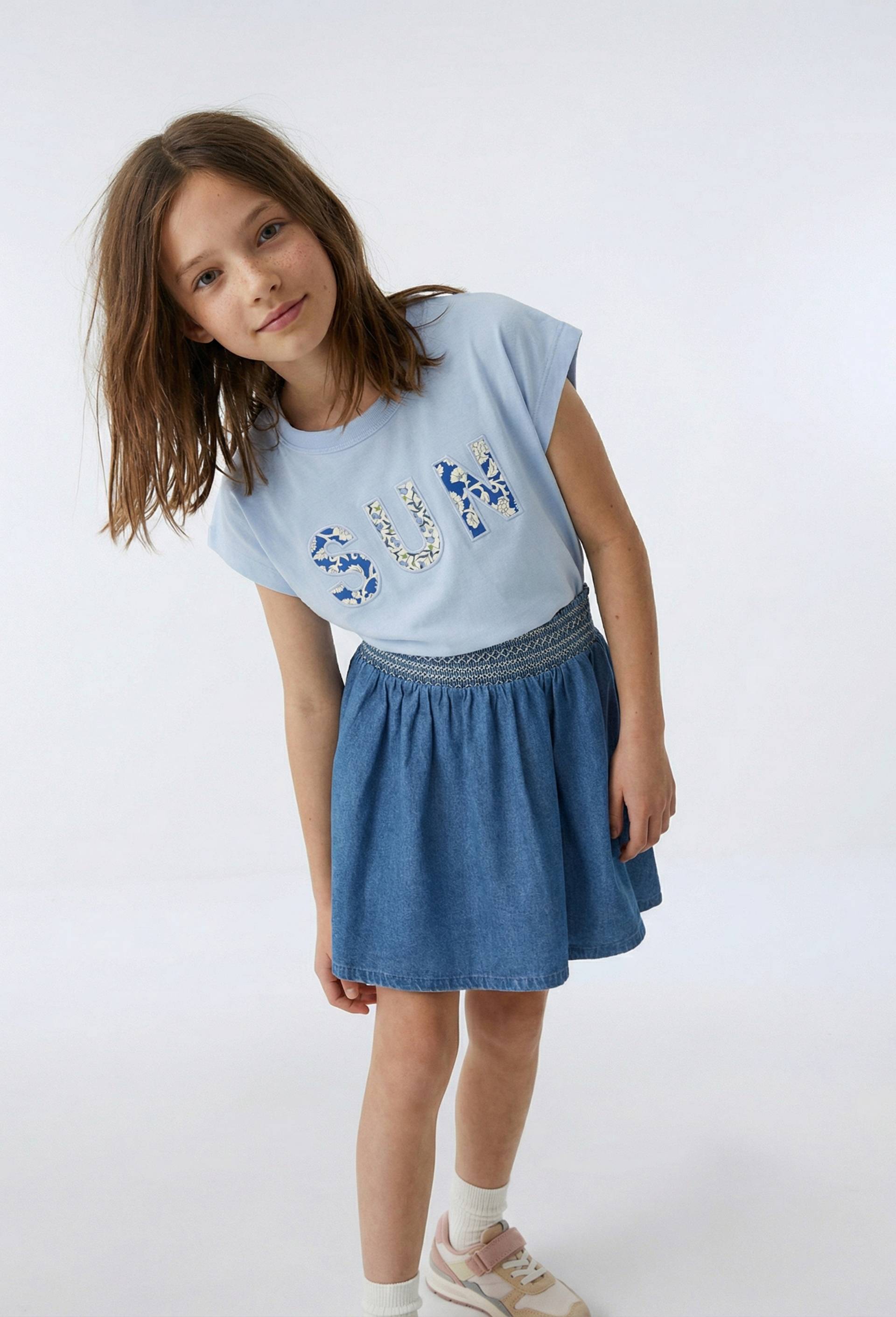 Jupe &agrave; smocks en coton, Bleu fonc&eacute;, large image number 0.0