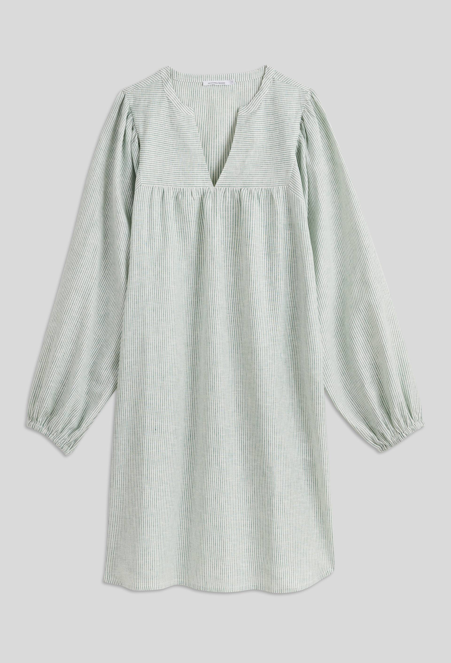 Chemise de nuit manches longues ray&eacute;e contenant du coton, certifi&eacute;e OCS, Ecru, large image number 2