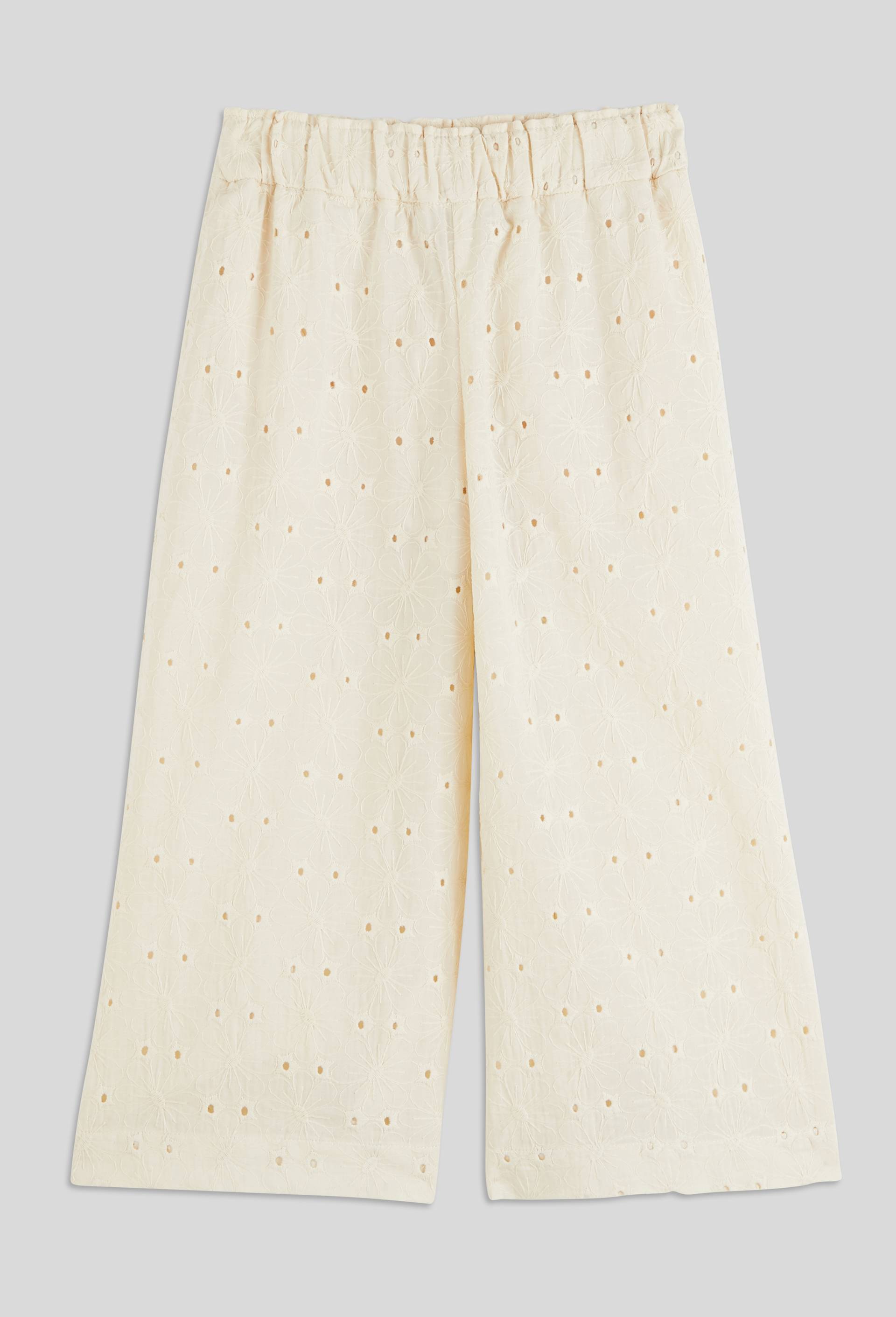 Pantalon brod&eacute; en coton, Ecru, large image number 1