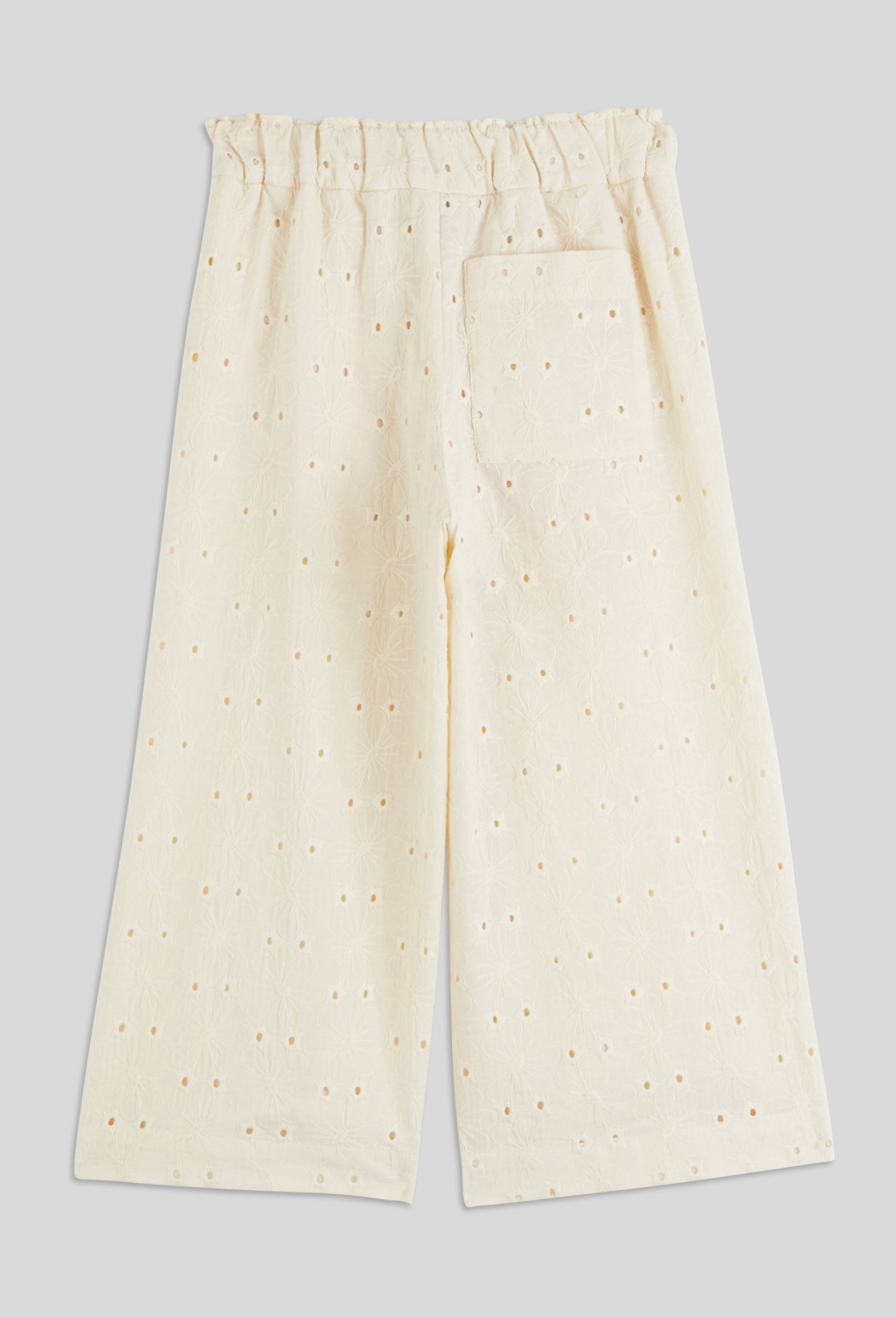 Pantalon brod&eacute; en coton, Ecru, large image number 2.0