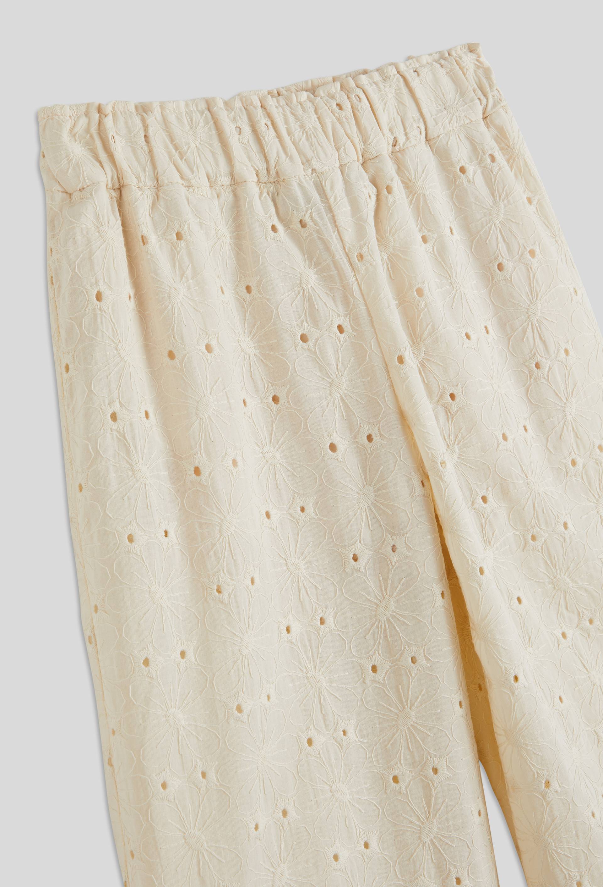 Pantalon brod&eacute; en coton, Ecru, large image number 3