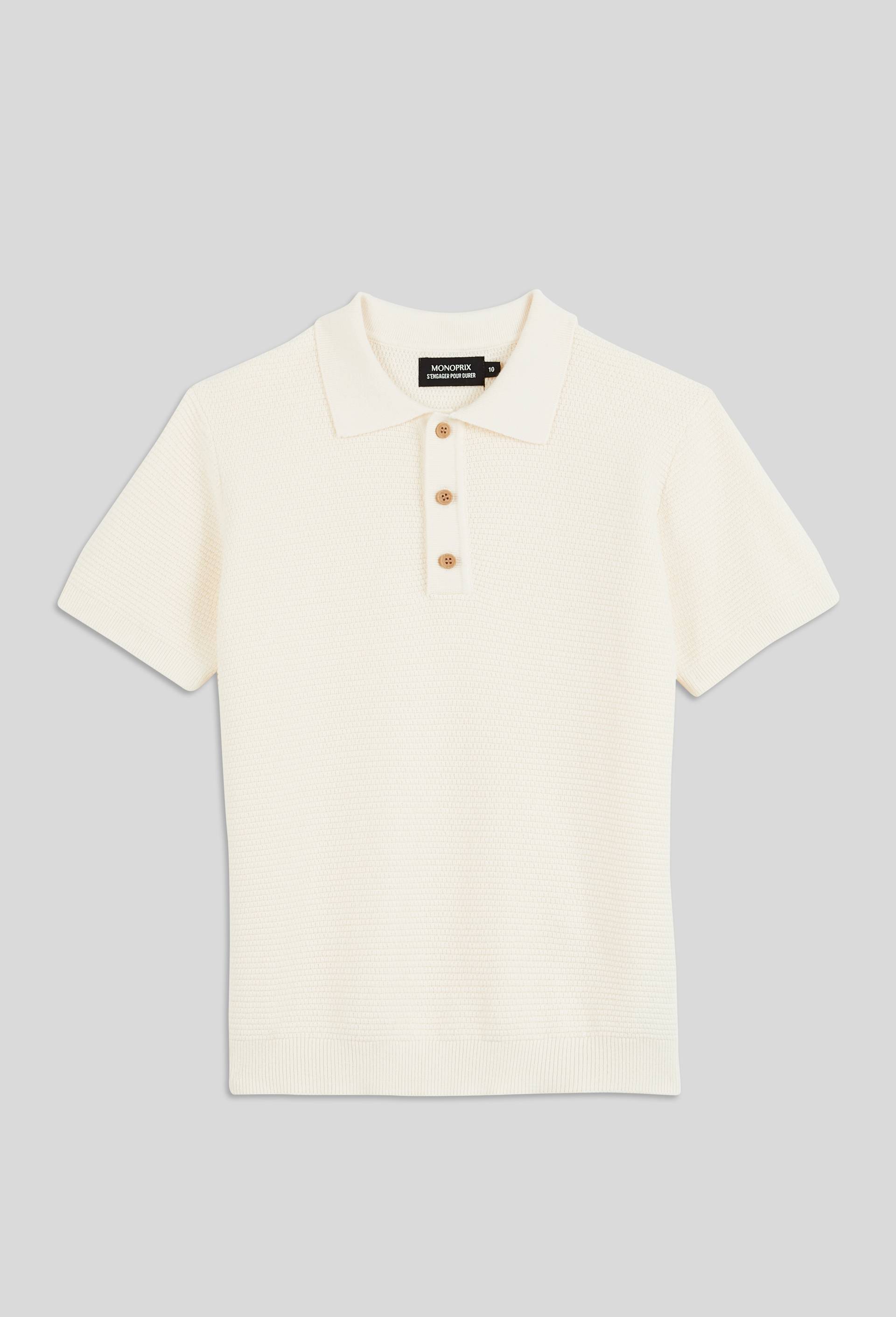 Polo maille manches courtes uni, Beige clair, large image number 4