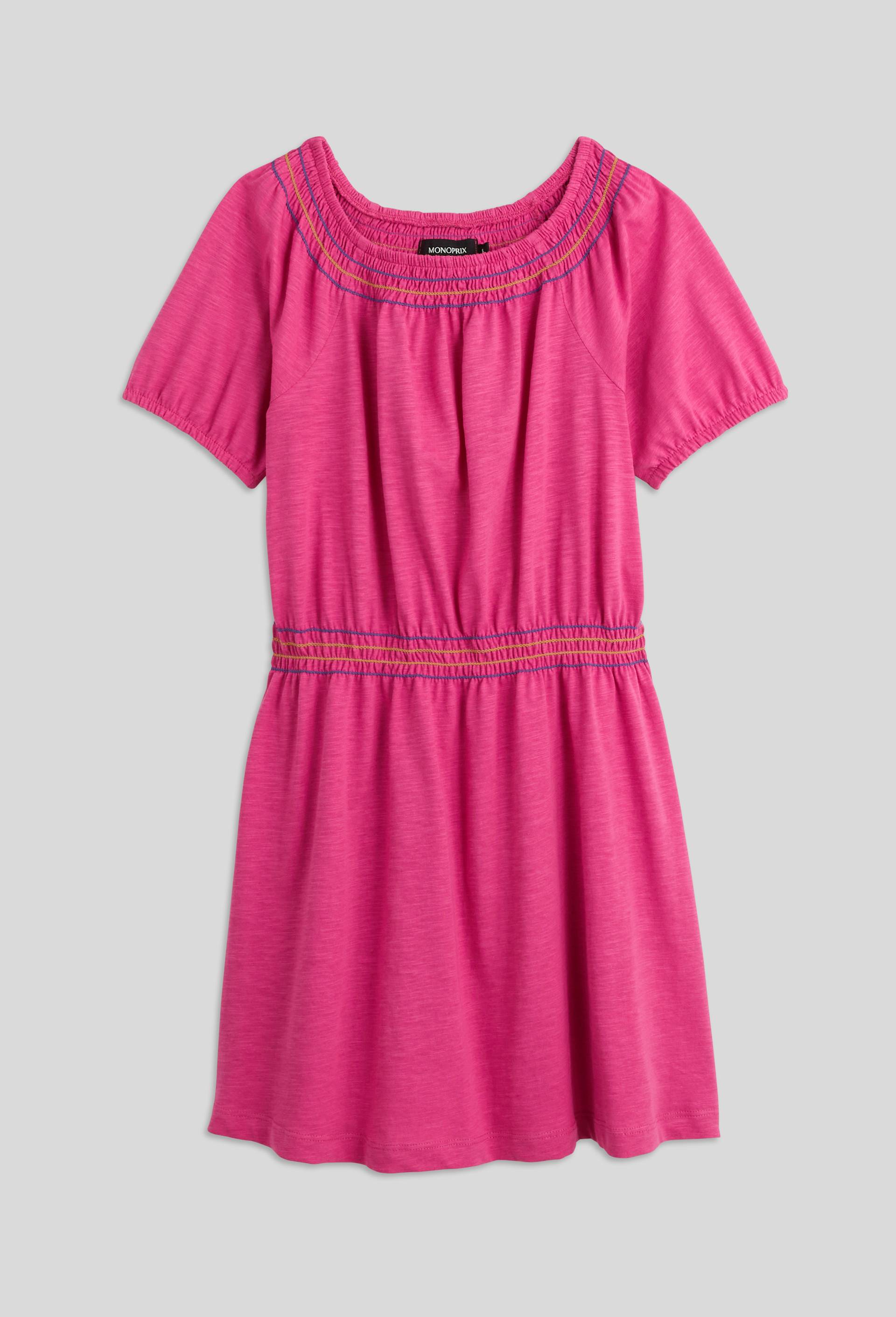 Robe unie en jersey, en coton BIO, certifié OEKO-TEX, Rose, large image number 0.0