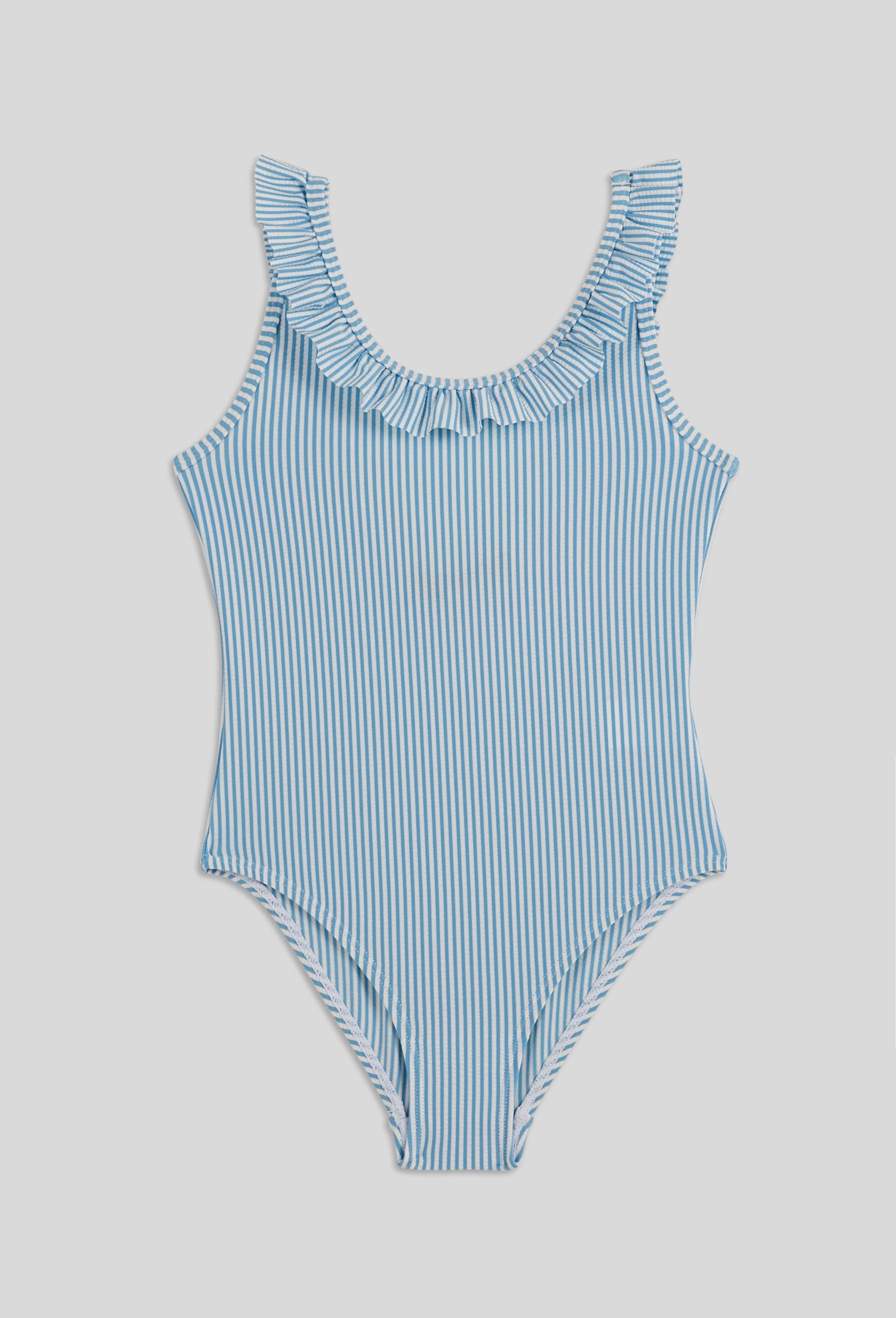 Maillot de bain 1 pi&egrave;ce ray&eacute;, Bleu, large image number 0