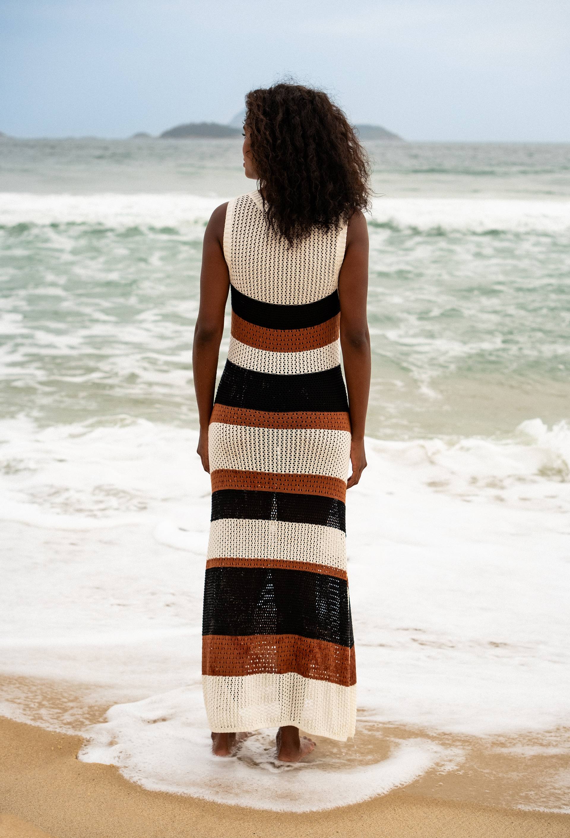 Robe de plage &agrave; rayures en crochet, Orange fonc&eacute;, large image number 1