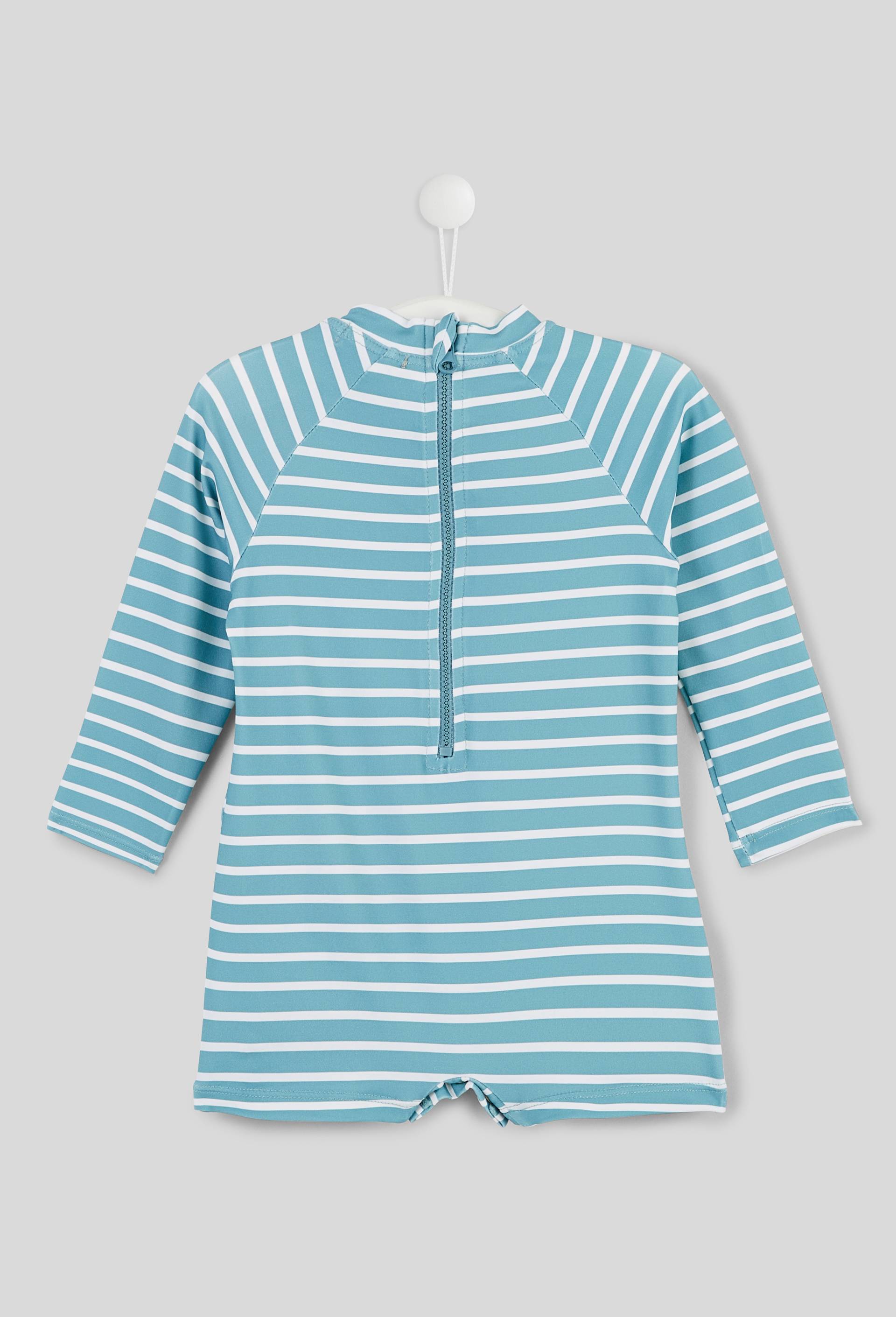 Maillot de bain combinaison manches longues imprimé, BLEU, large image number 1