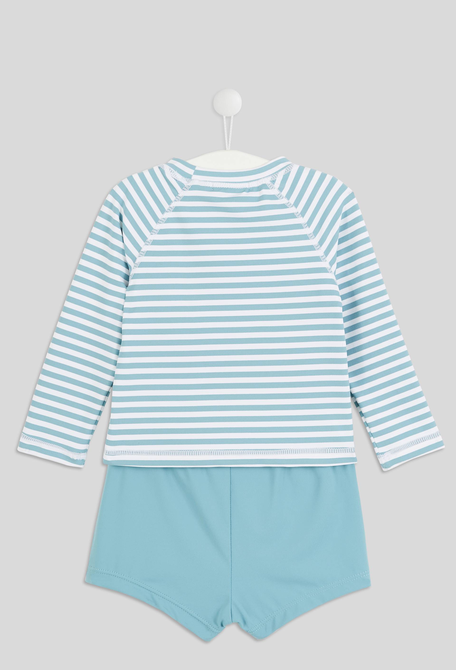 Maillot de bain tee-shirt manches longues et short imprimé, BLEU, large image number 1