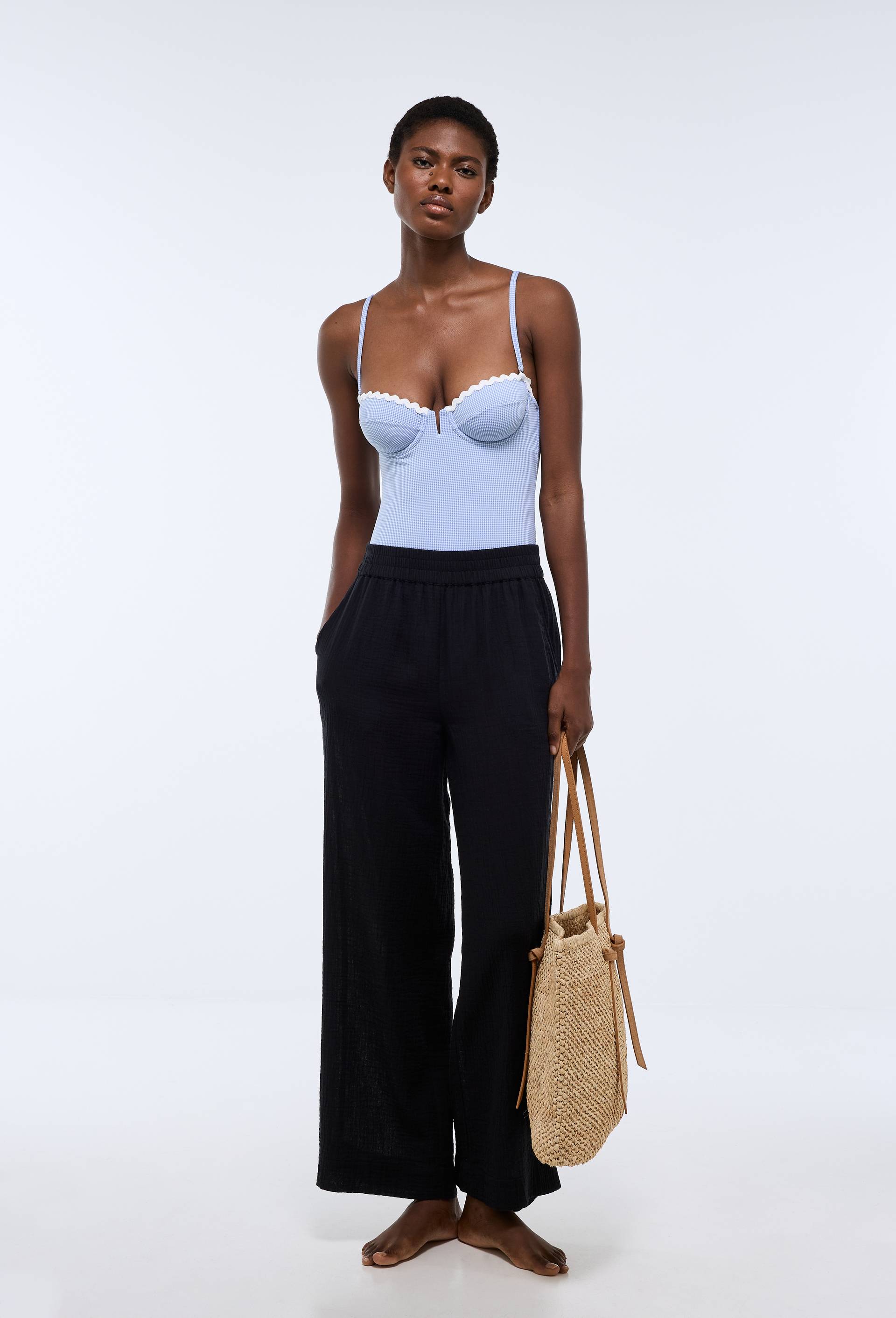 Pantalon de plage en double gaze de coton BIO GOTS, Noir, swatch image