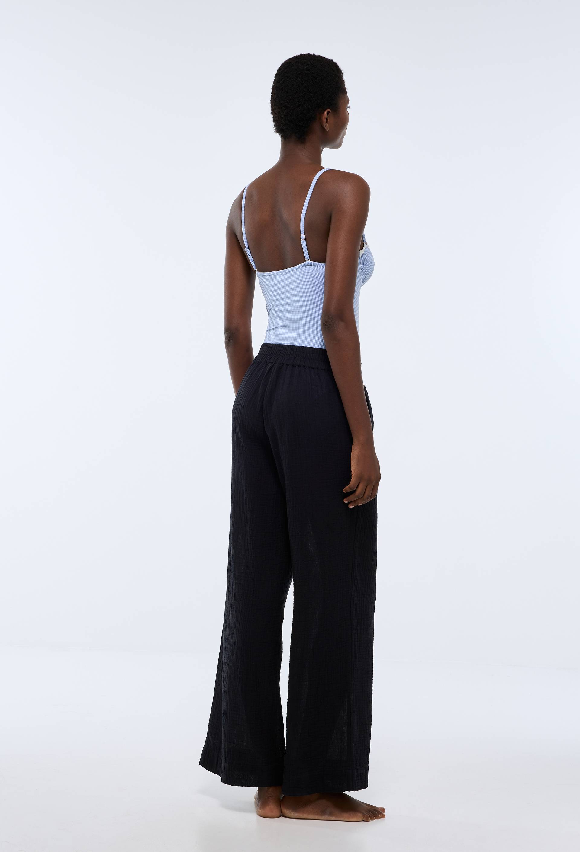 Pantalon de plage en double gaze de coton BIO GOTS, Noir, large image number 1