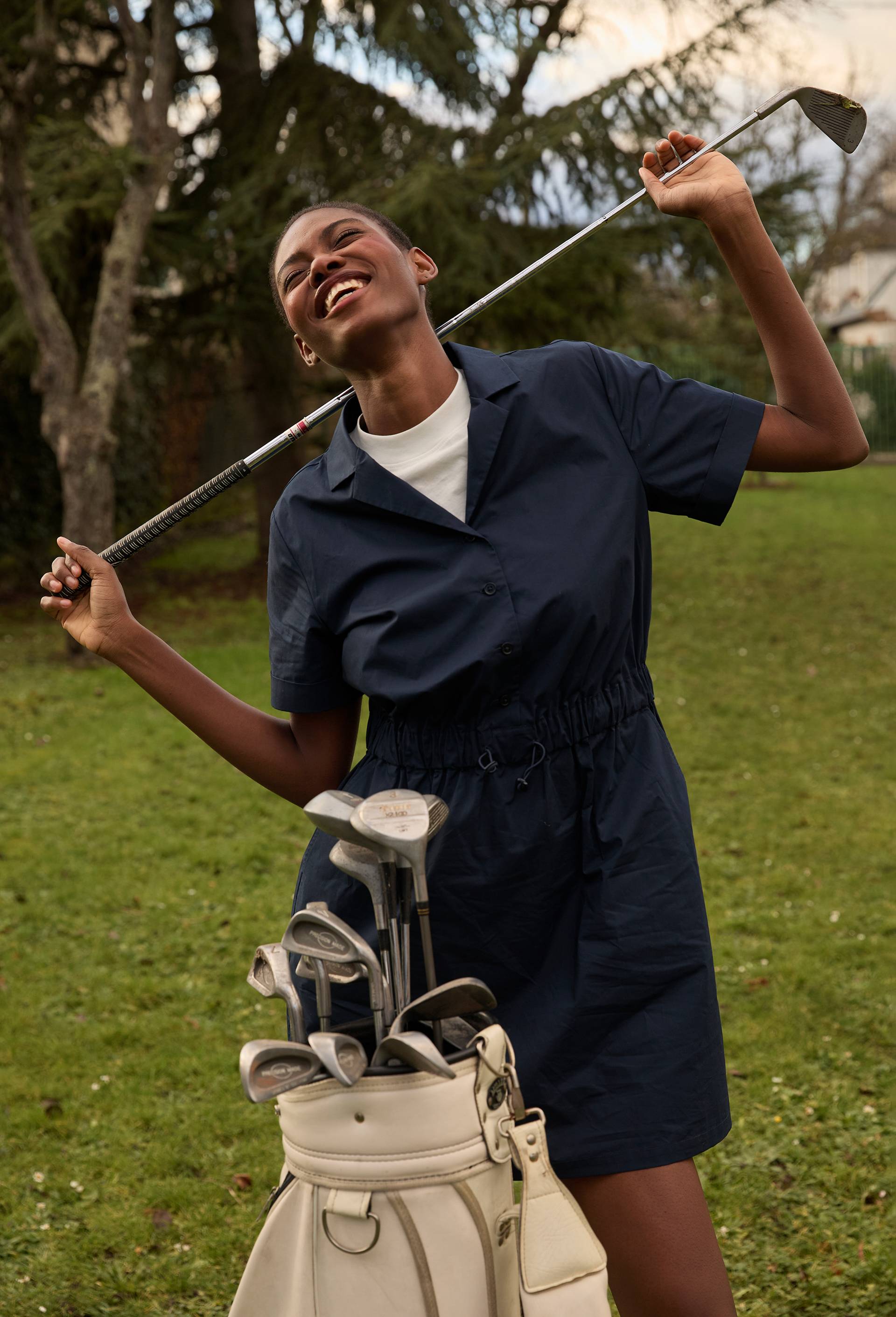 Robe de golf &agrave; manches courtes en coton, Bleu fonc&eacute;, large image number 0