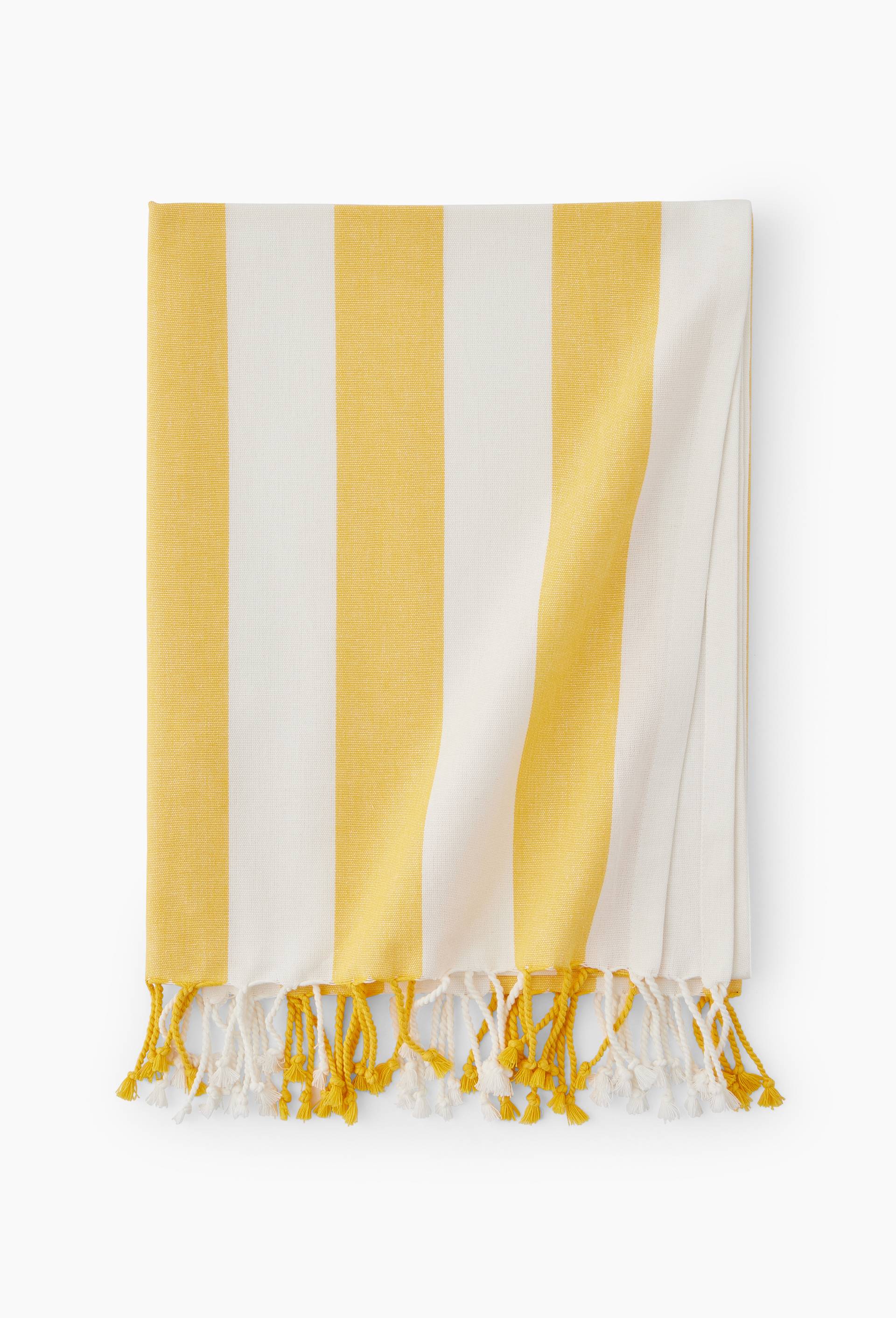 Fouta rayures, 90x160cm, en coton bio, Jaune, large image number 1