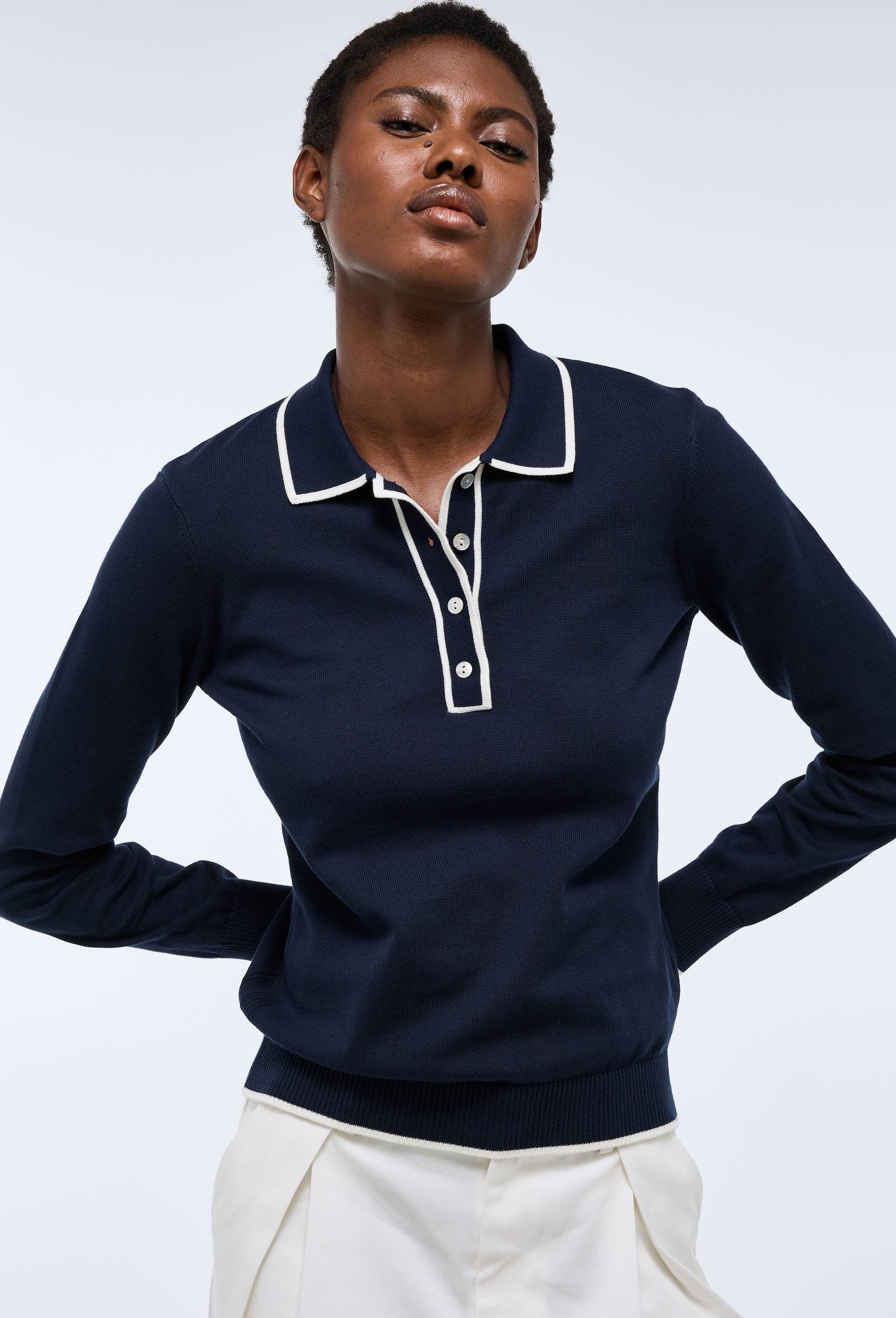 Pull manches longues uni 100% coton, certifi&eacute; Oeko-Tex, Bleu fonc&eacute;, large image number 1