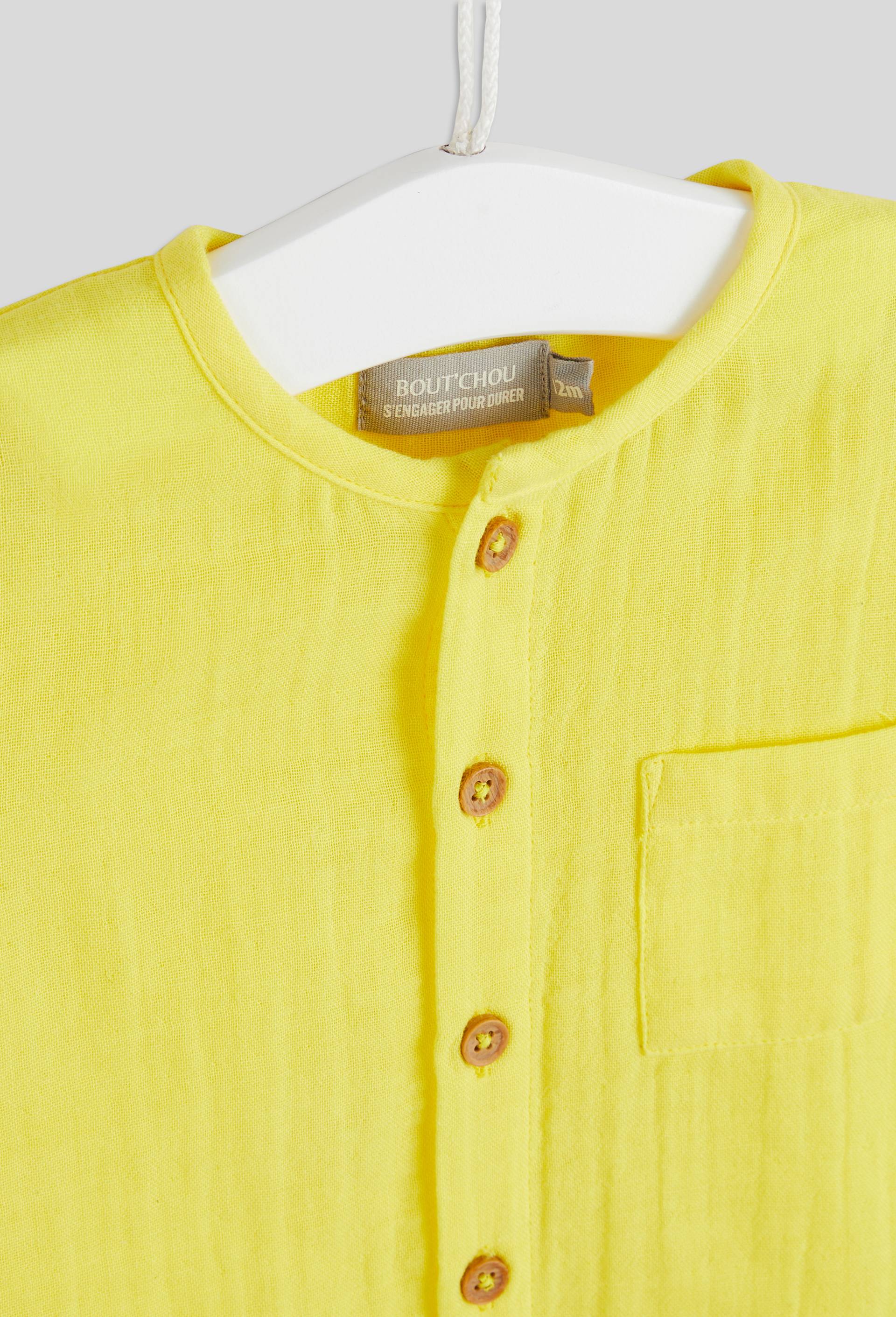 Chemise manches courtes col mao en coton BIO GOTS, Jaune, large image number 2