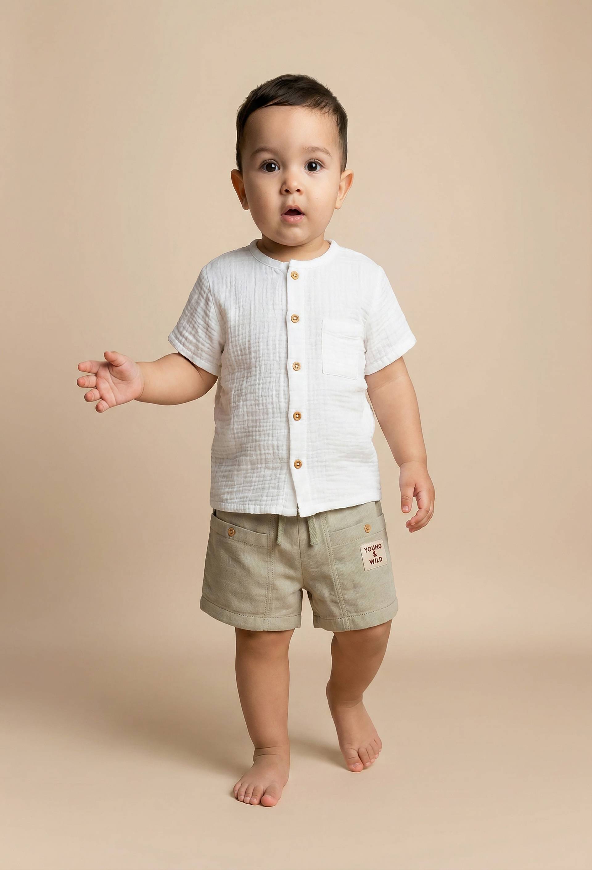 Chemise manches courtes col mao en coton BIO GOTS, Blanc, large image number 1.0