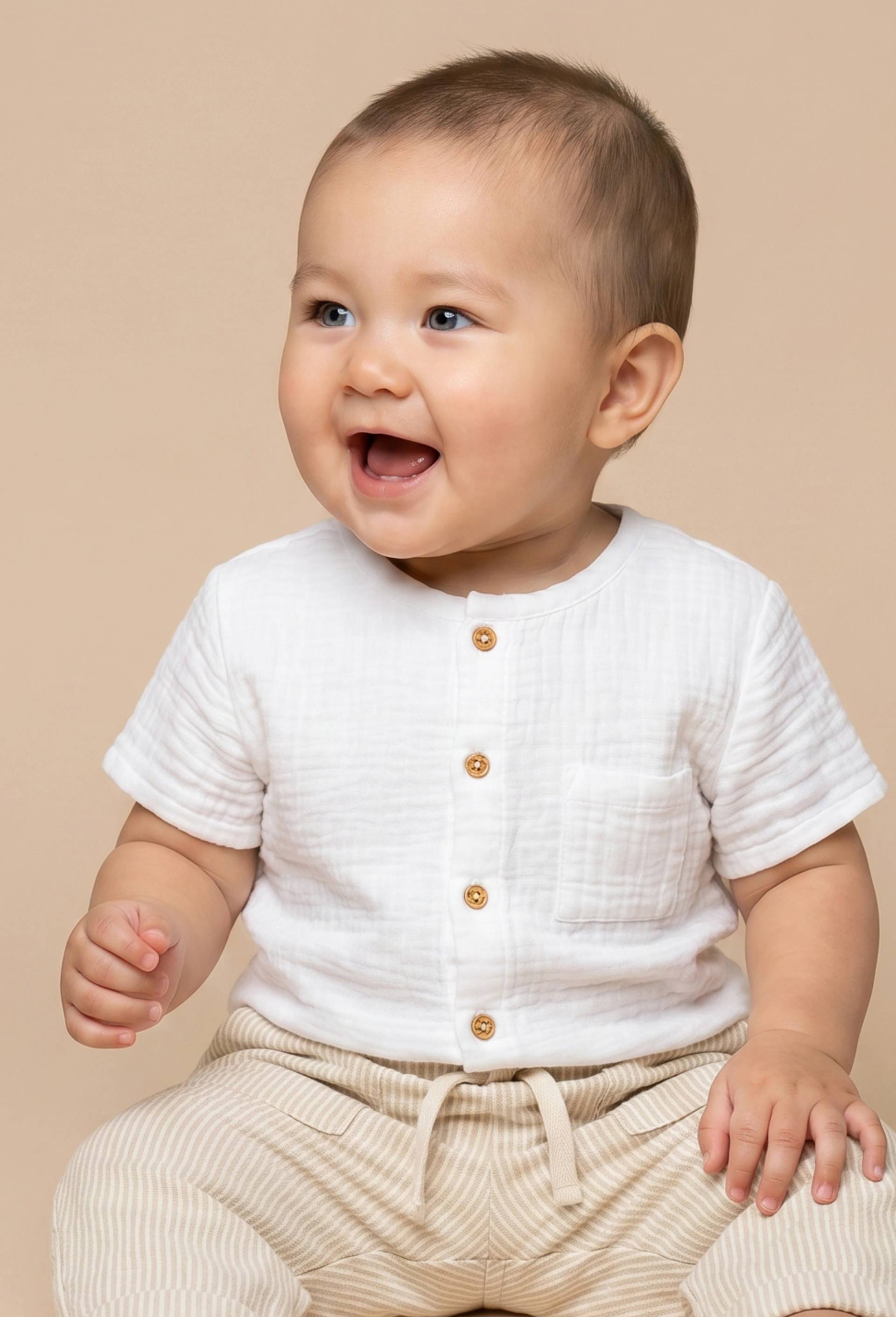 Chemise manches courtes col mao en coton BIO GOTS, Blanc, large image number 1.0