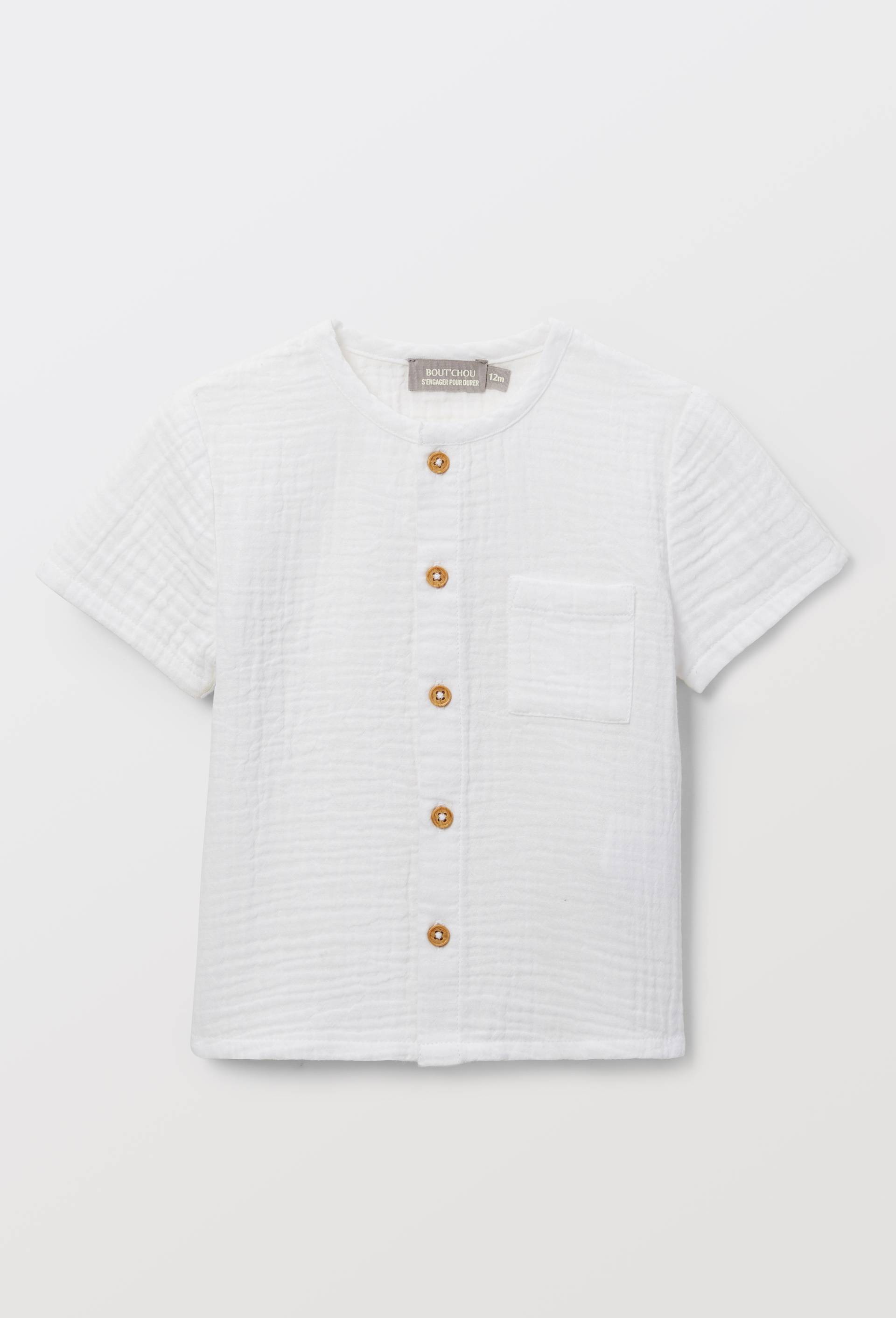 Chemise manches courtes col mao en coton BIO GOTS, Blanc, large image number 2