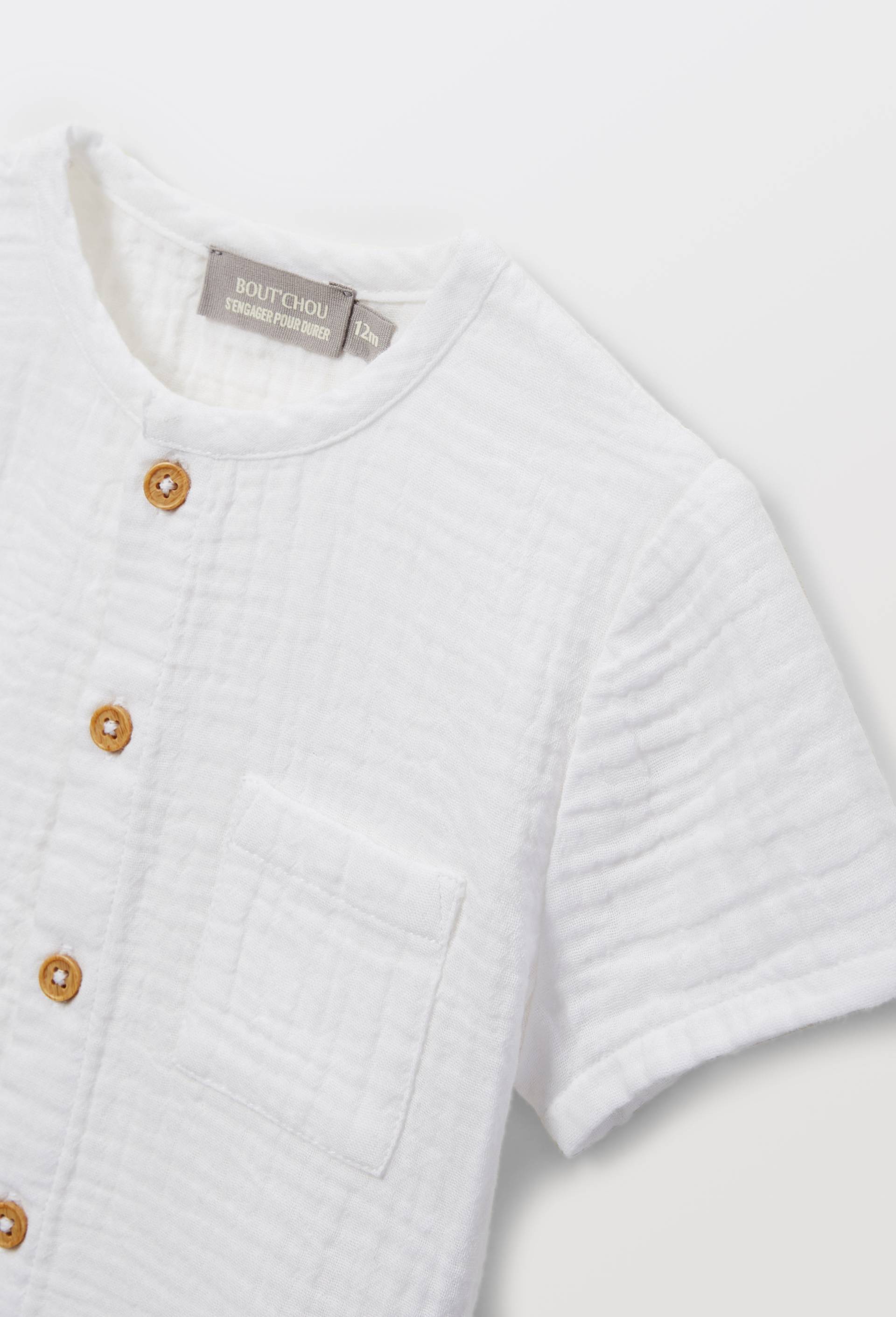 Chemise manches courtes col mao en coton BIO GOTS, Blanc, large image number 4.0