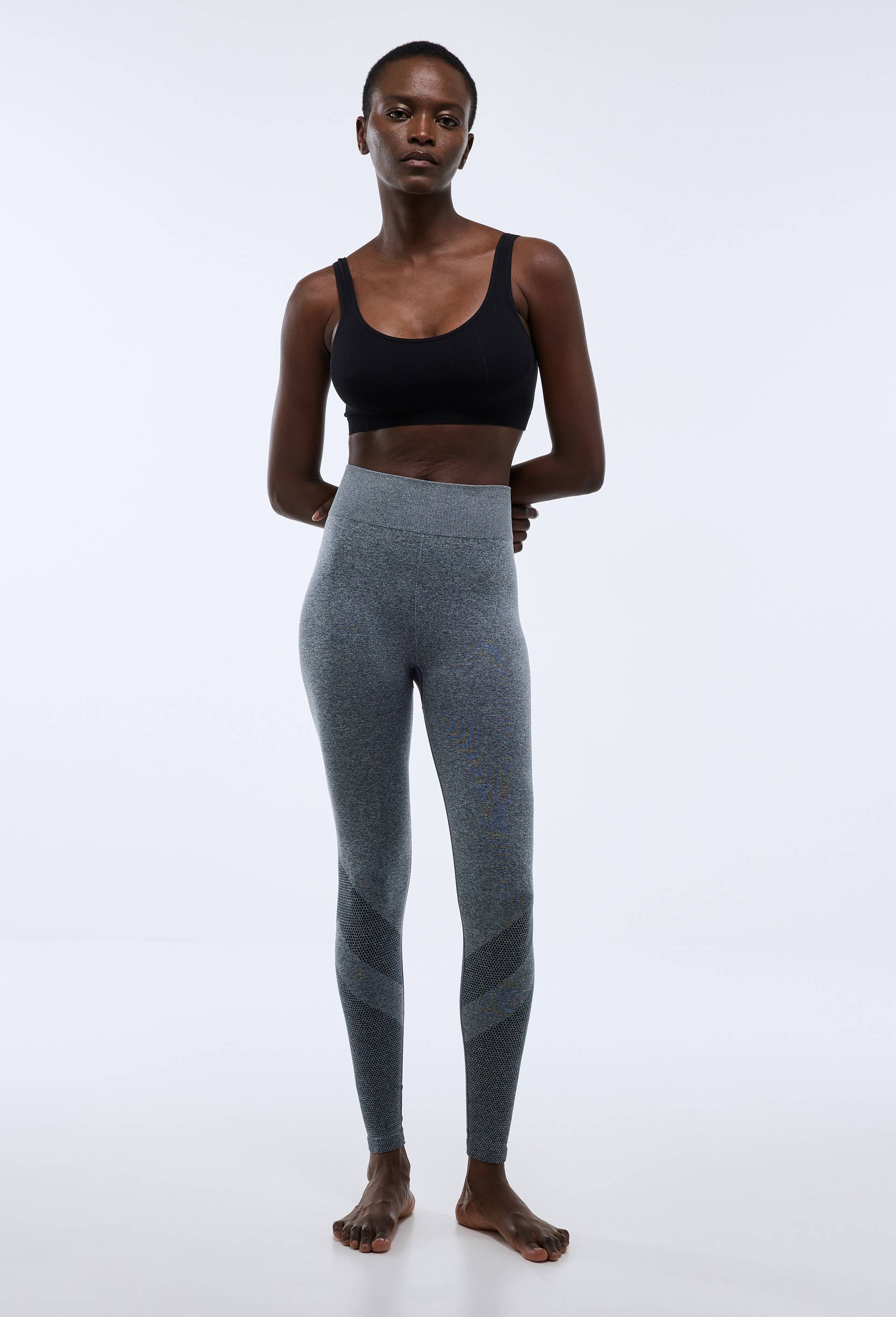 Legging de sport sans coutures avec d&eacute;tails jacquard, Gris, large image number 0