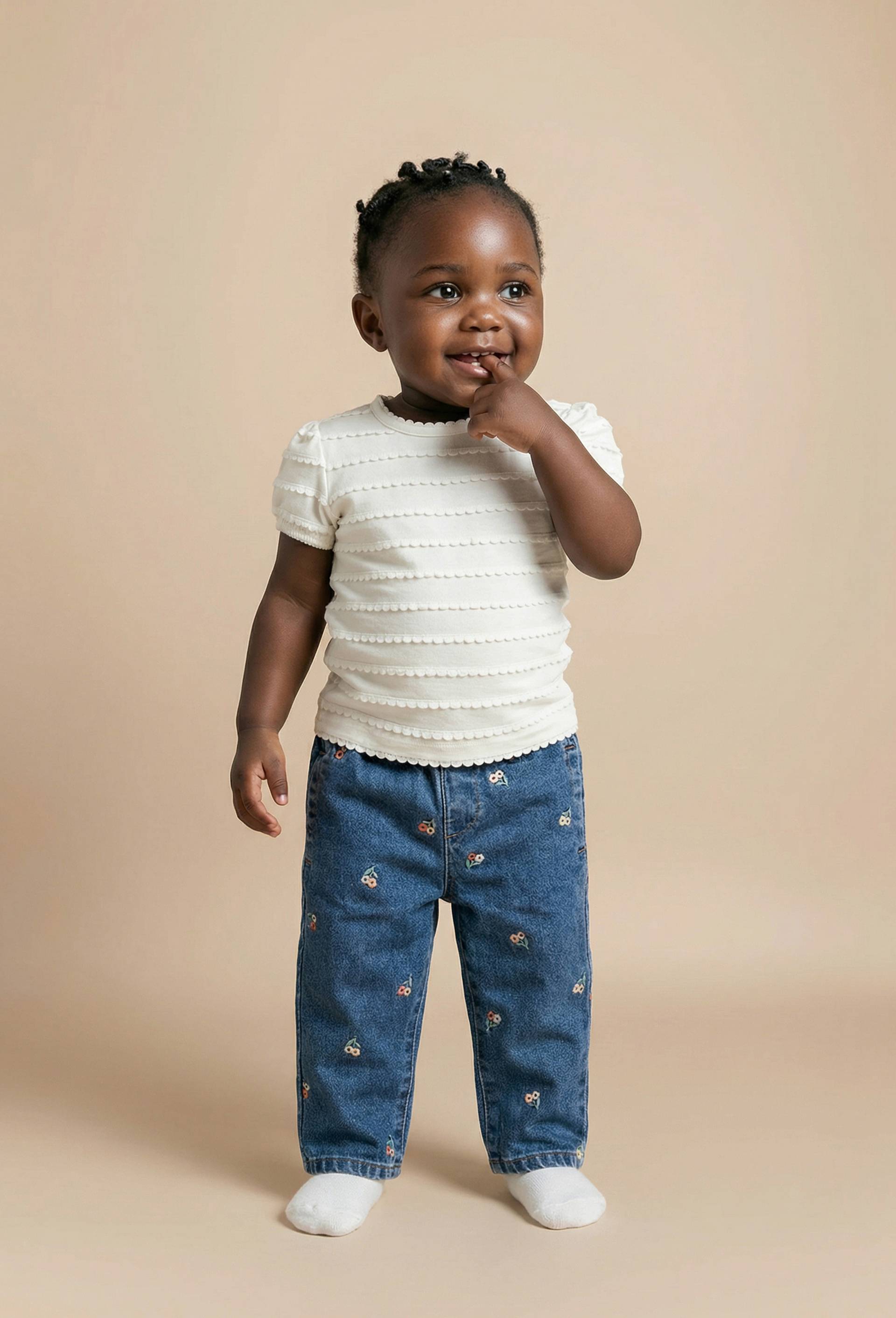 T-shirt manches courtes fantaisie en coton BIO GOTS, Ecru, swatch image