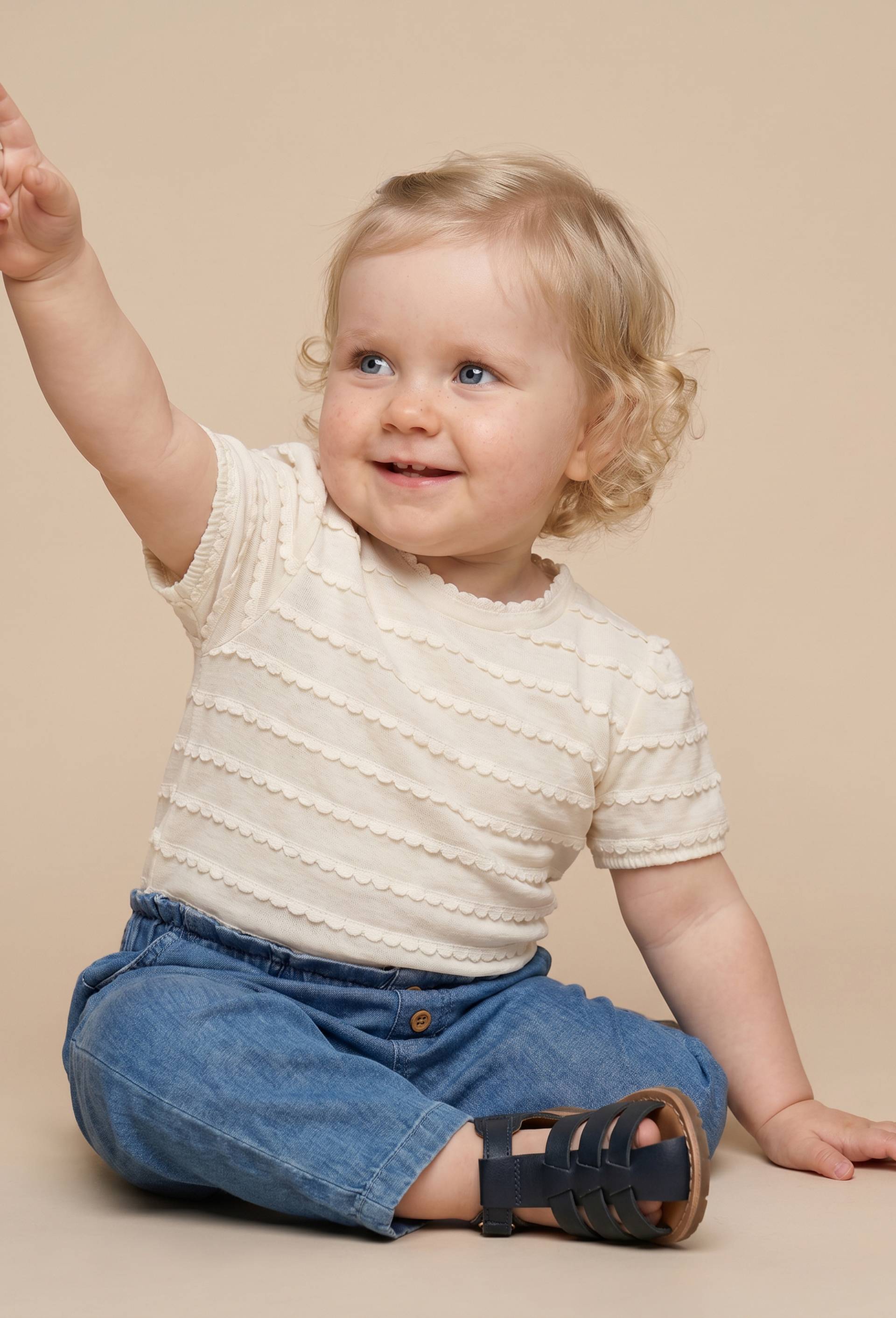 T-shirt manches courtes fantaisie en coton BIO GOTS, Ecru, swatch image