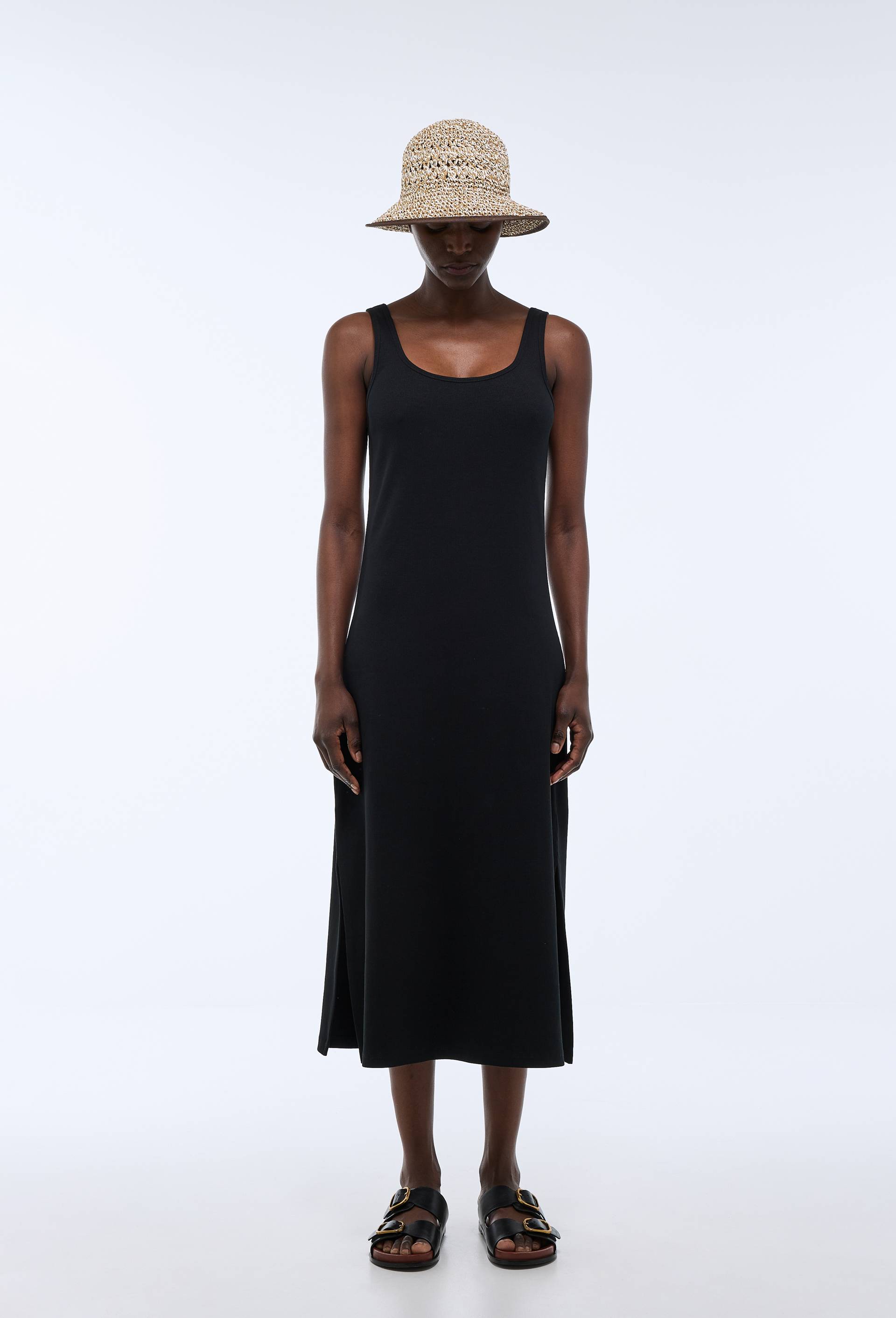 Robe de plage c&ocirc;tel&eacute;e en jersey de coton BIO GOTS, Noir, swatch image