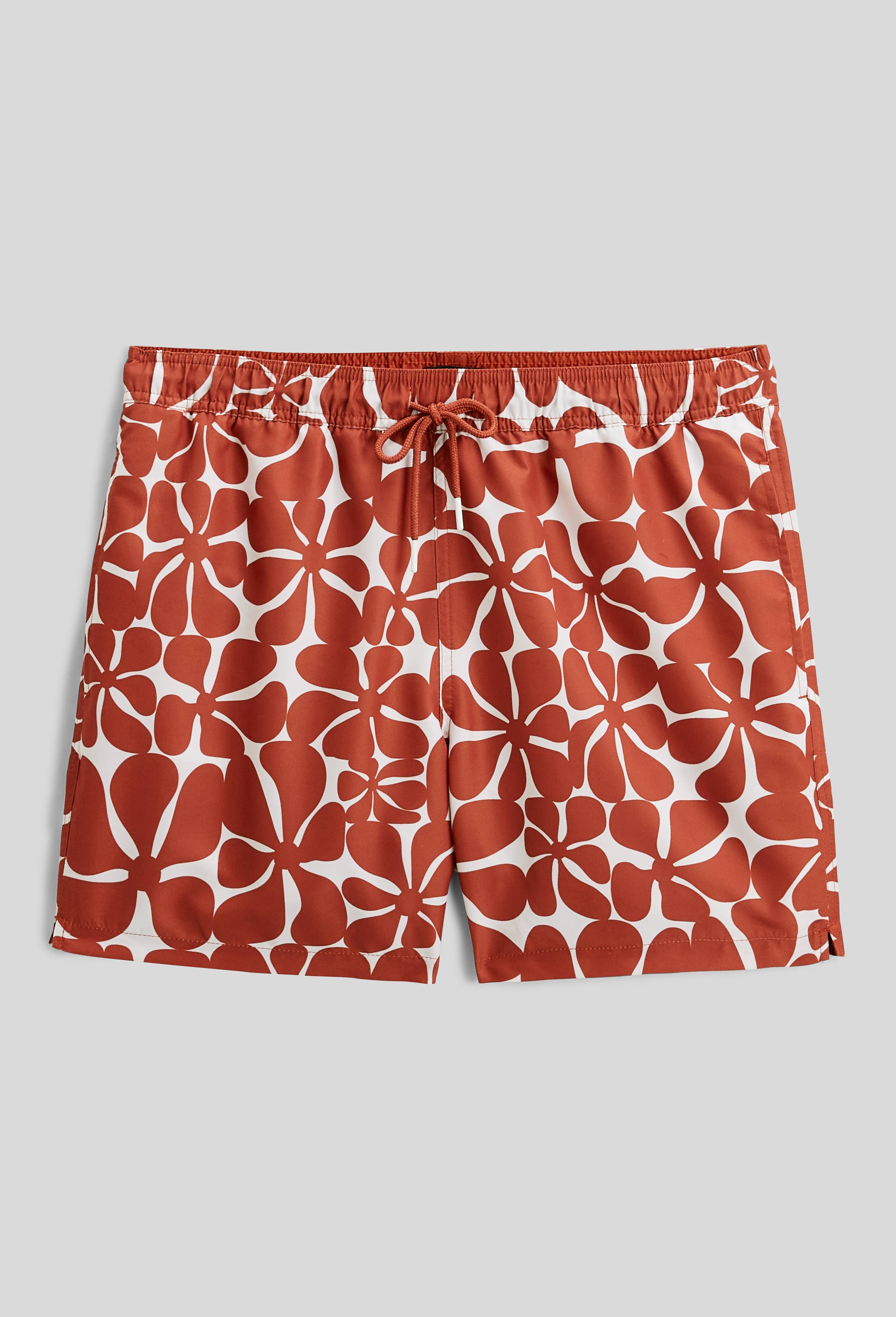 Short de bain &agrave; imprim&eacute; g&eacute;om&eacute;trique en polyester recycl&eacute;, Orange fonc&eacute;, large image number 2