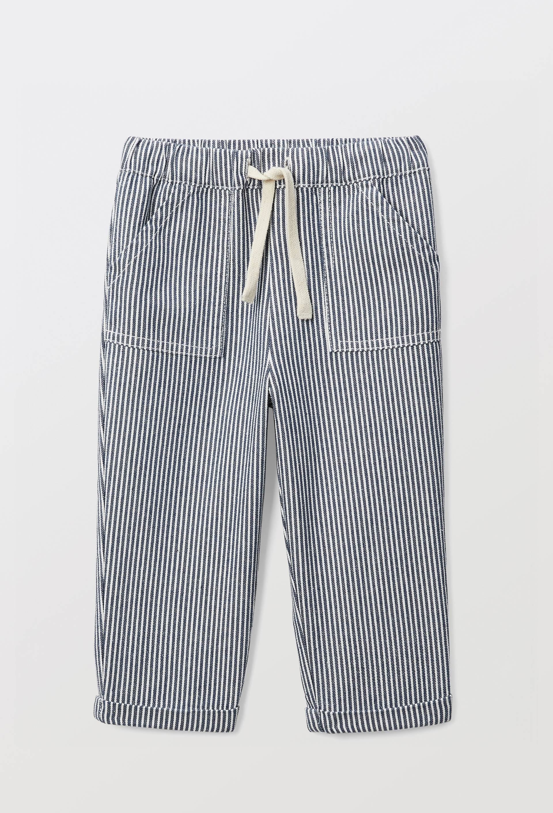 Pantalon taille &eacute;lastique ray&eacute; en coton BIO GOTS, Bleu fonc&eacute;, large image number 0.0
