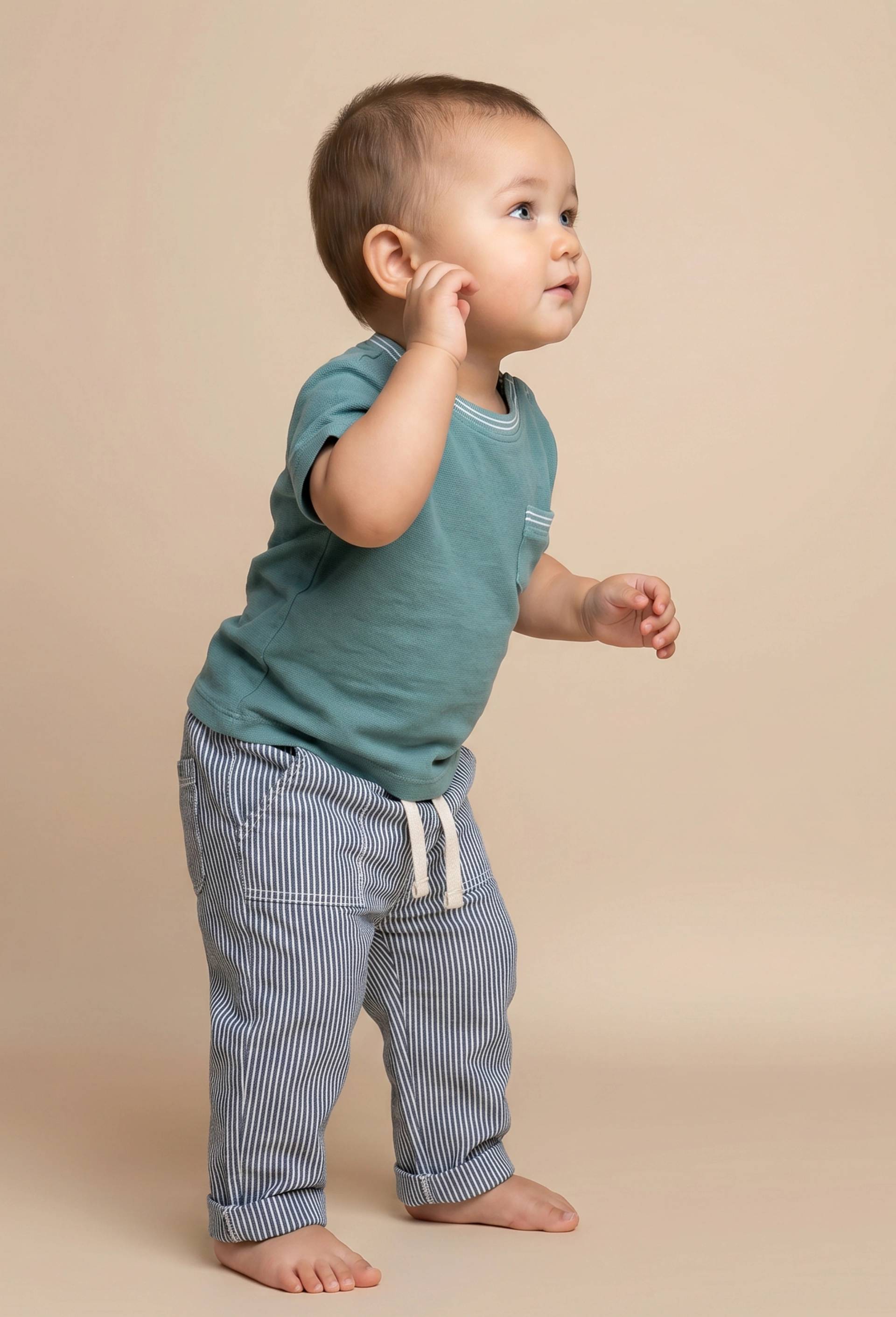 Pantalon taille &eacute;lastique ray&eacute; en coton BIO GOTS, Bleu fonc&eacute;, large image number 0.0