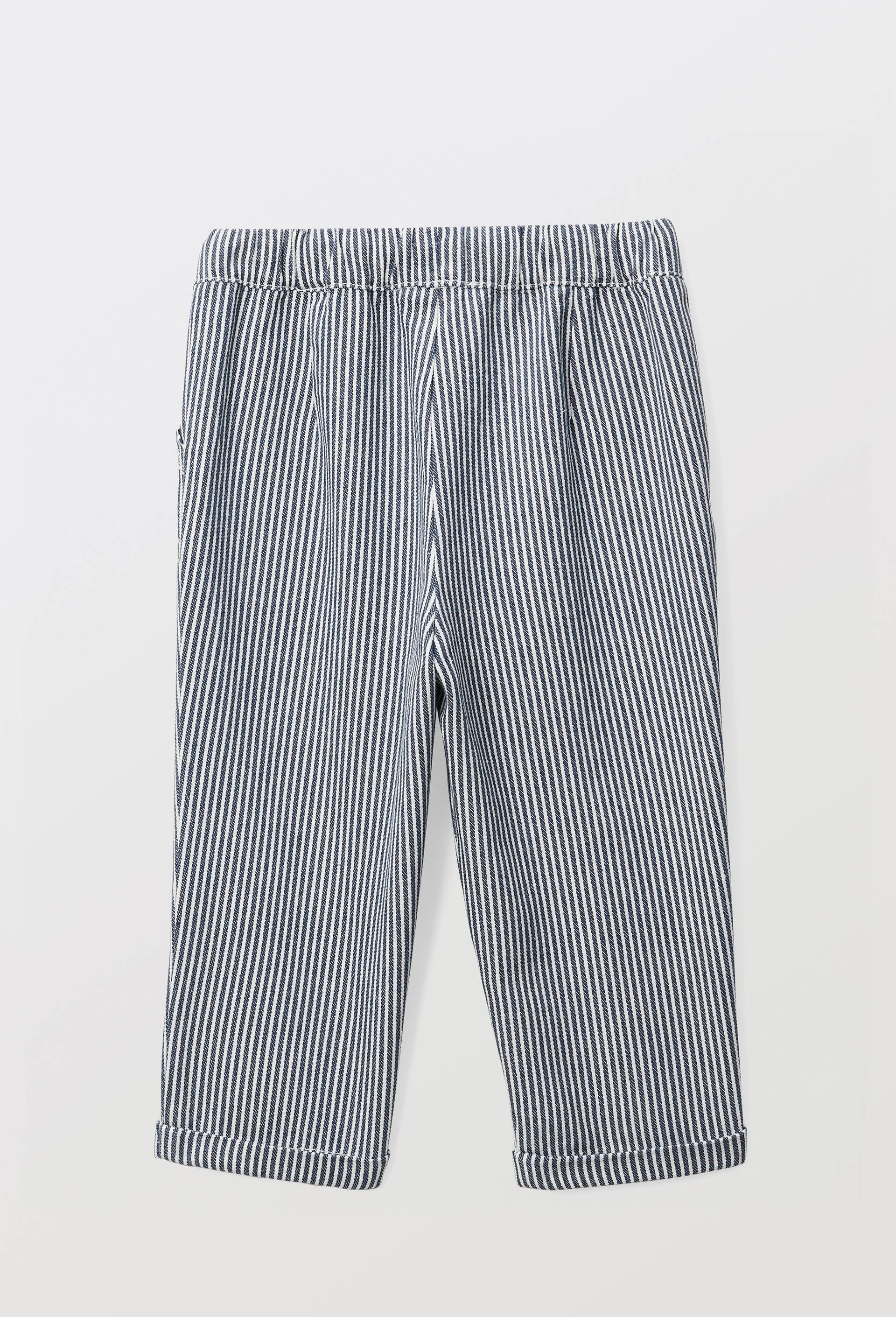 Pantalon taille &eacute;lastique ray&eacute; en coton BIO GOTS, Bleu fonc&eacute;, large image number 1