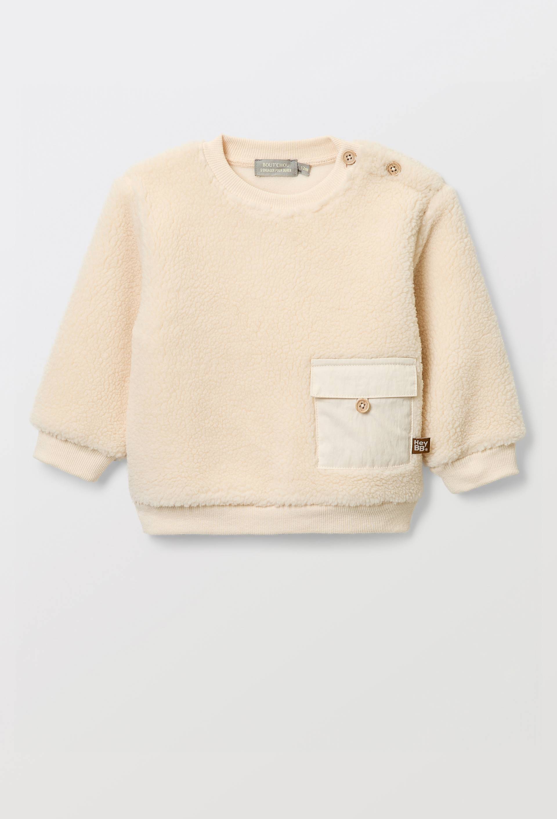 Pull uni en sherpa, Beige clair, large image number 1