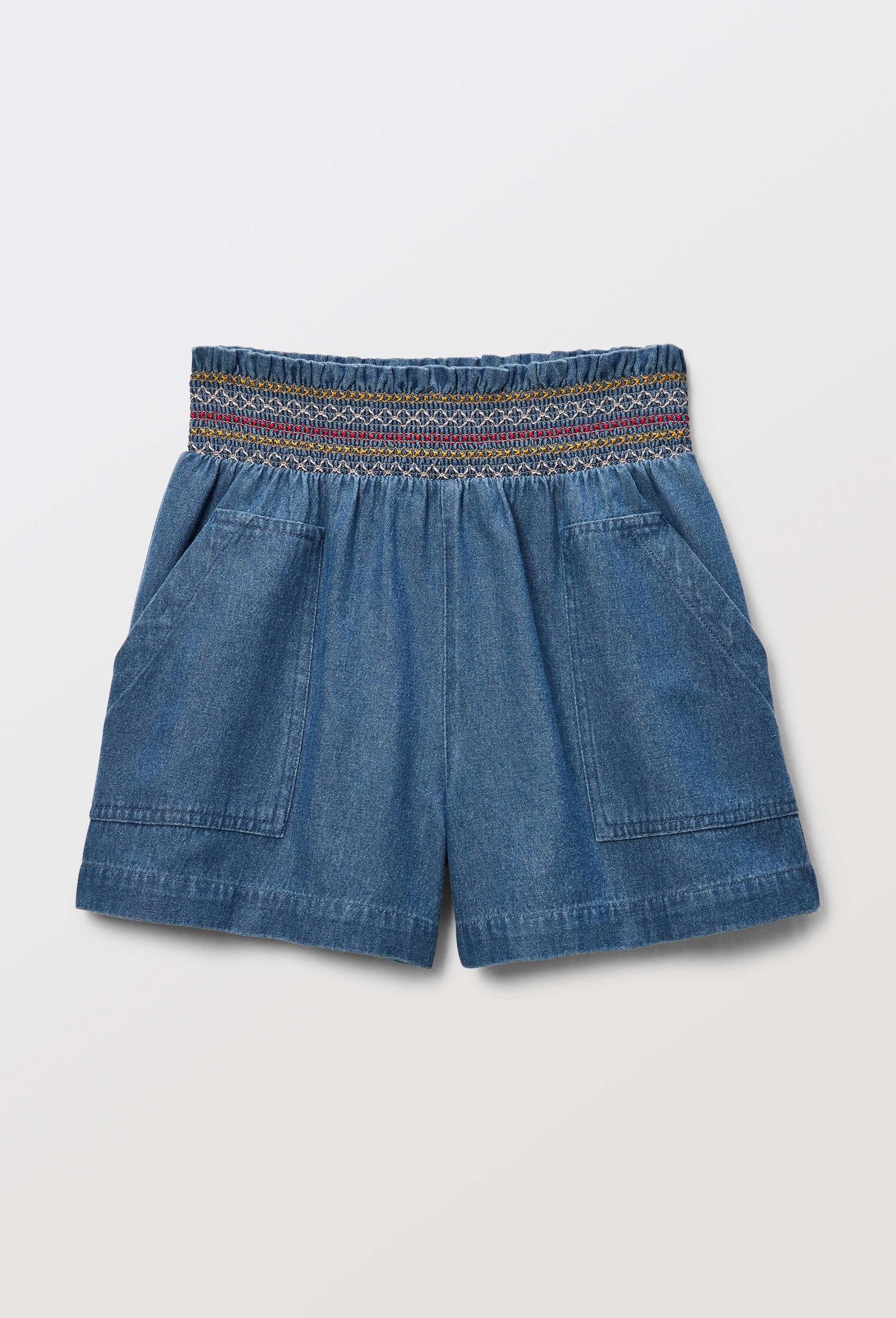 Short fluide taille élastiquée en jean, Bleu, large image number 1.0