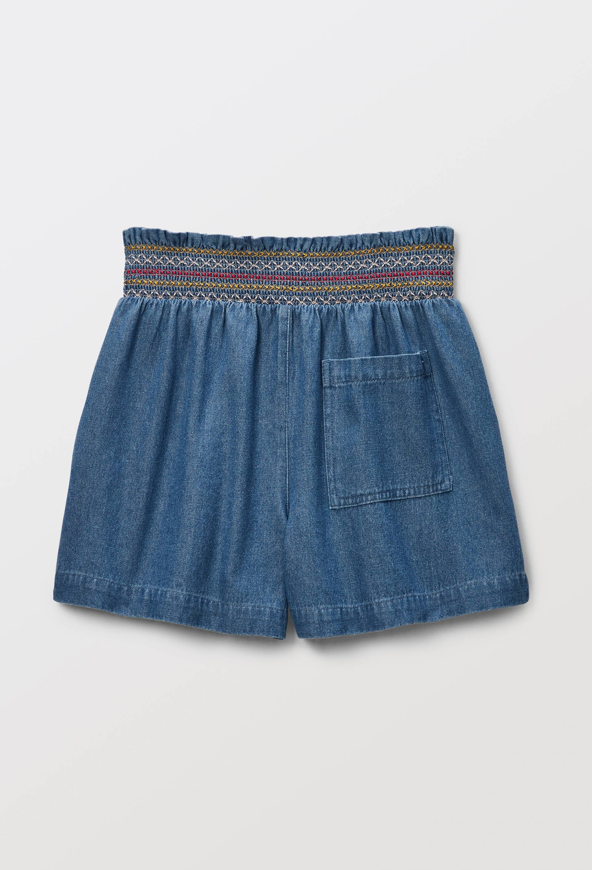 Short fluide taille élastiquée en jean, Bleu, large image number 2
