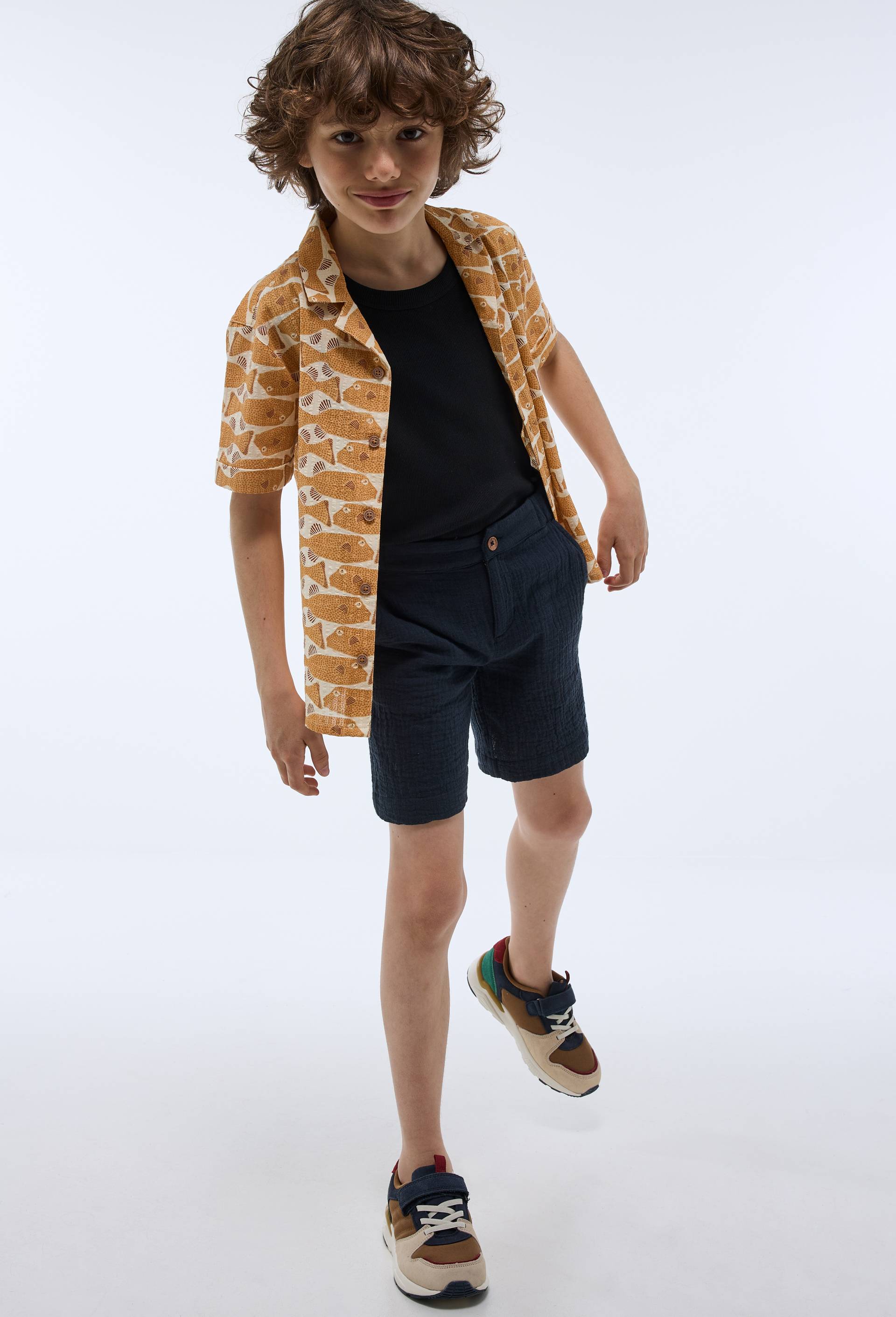Short uni en gaze de coton BIO GOTS, Bleu fonc&eacute;, swatch image