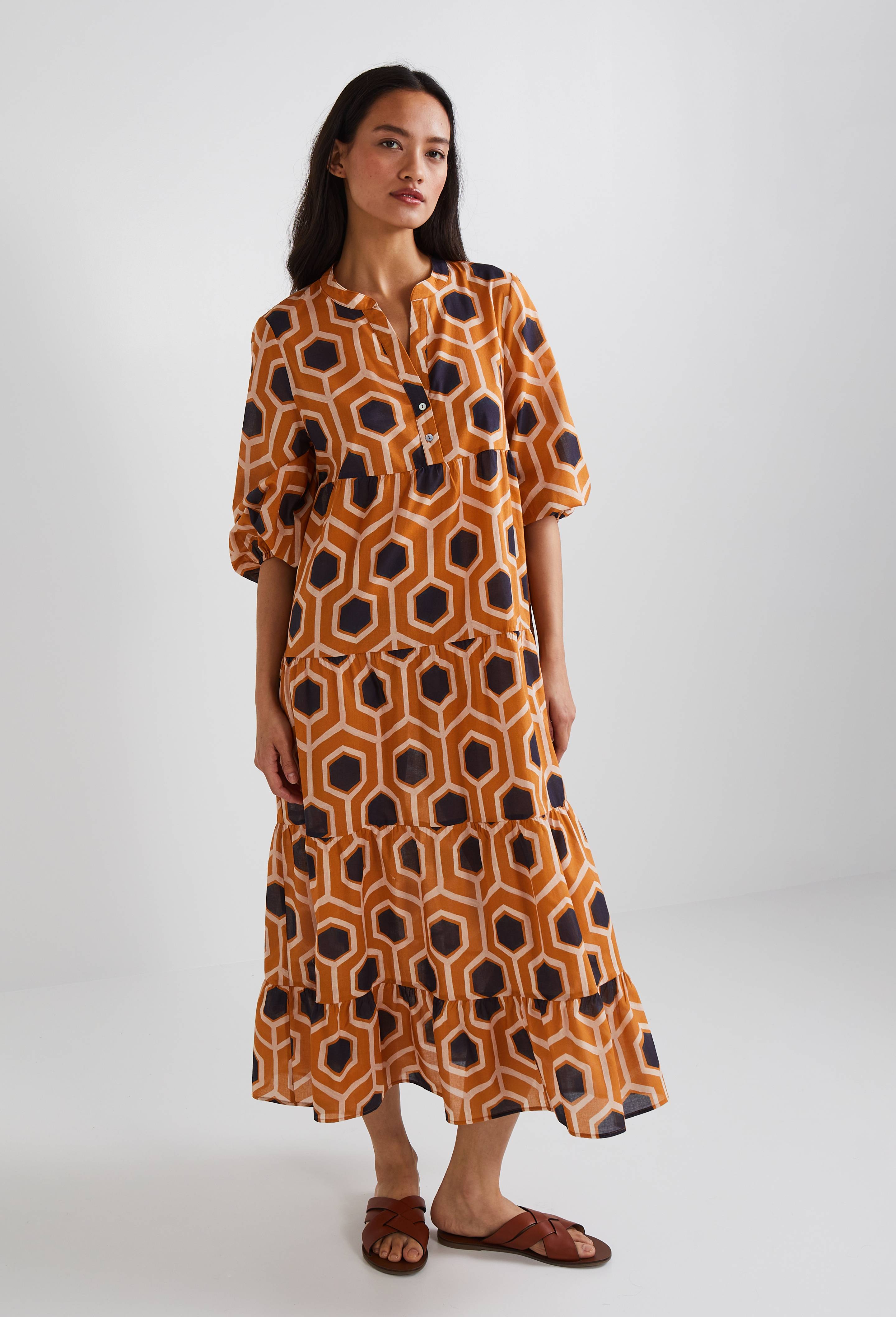 Robe longue imprim&eacute;e en coton, Orange clair, large image number 0.0
