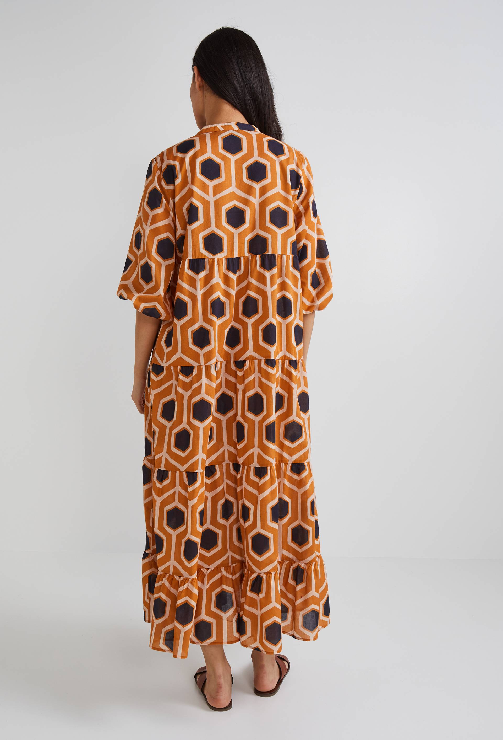 Robe longue imprim&eacute;e en coton, Orange clair, large image number 3