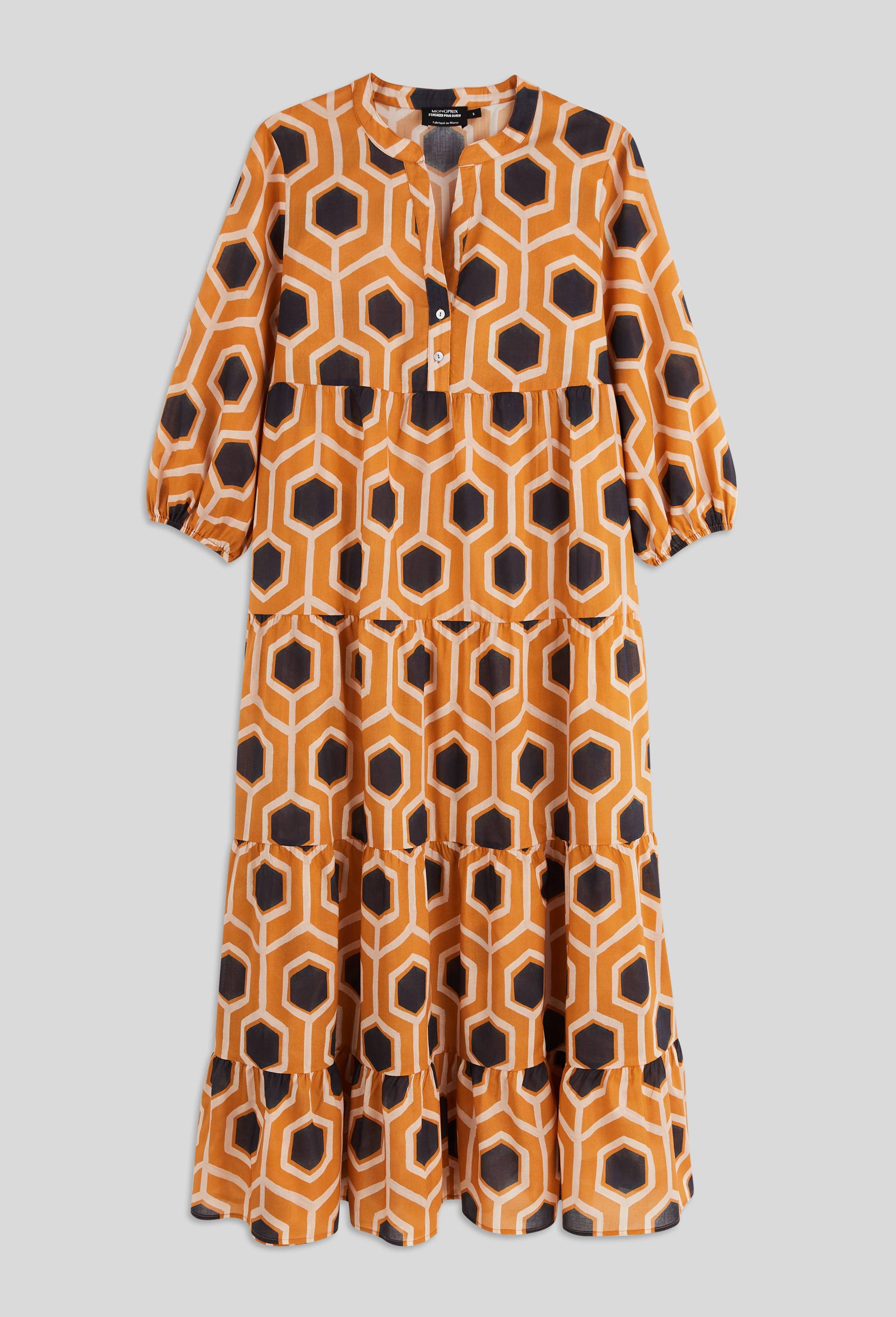 Robe longue imprim&eacute;e en coton, Orange clair, large image number 4.0
