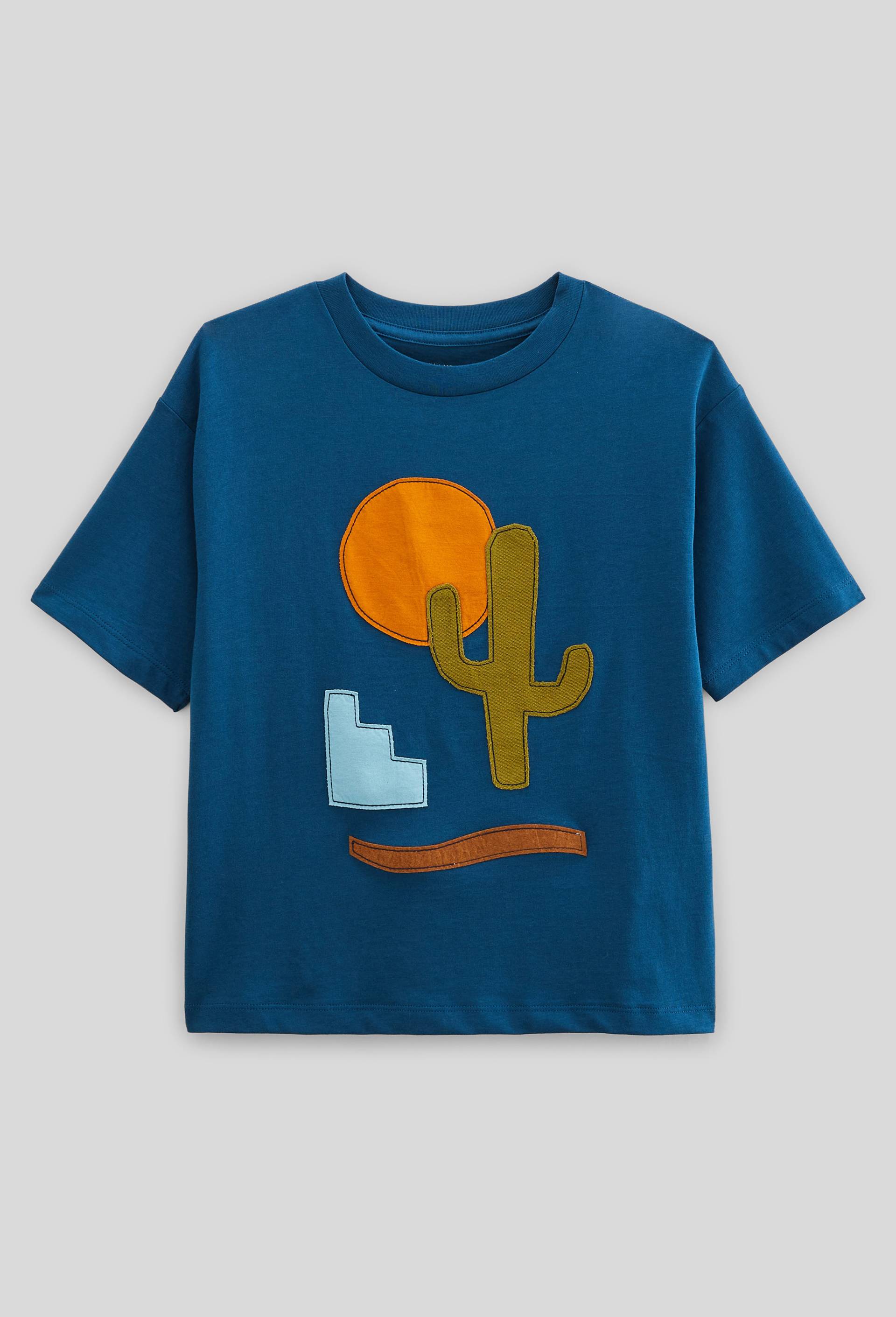 T-shirt manches courtes imprimé avec broderie en coton BIO GOTS, Bleu foncé, large image number 1.0