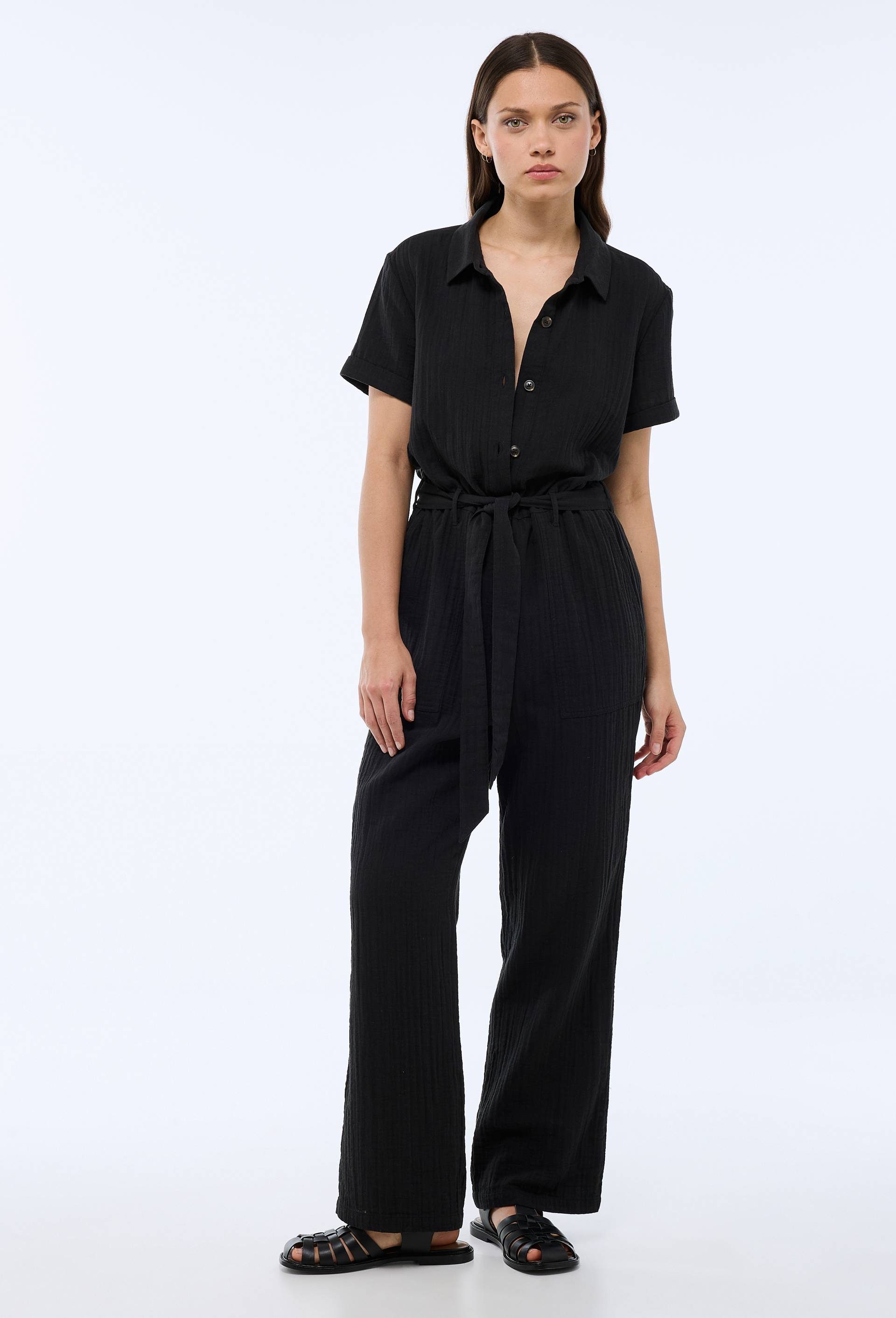 Combinaison pantalon manches courtes en coton BIO GOTS, Noir, large image number 0