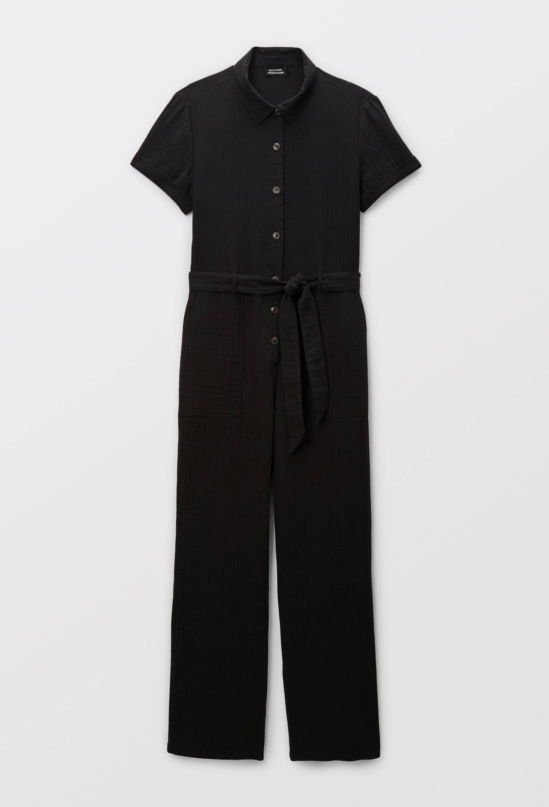 Combinaison pantalon manches courtes en coton BIO GOTS, Noir, large image number 2.0