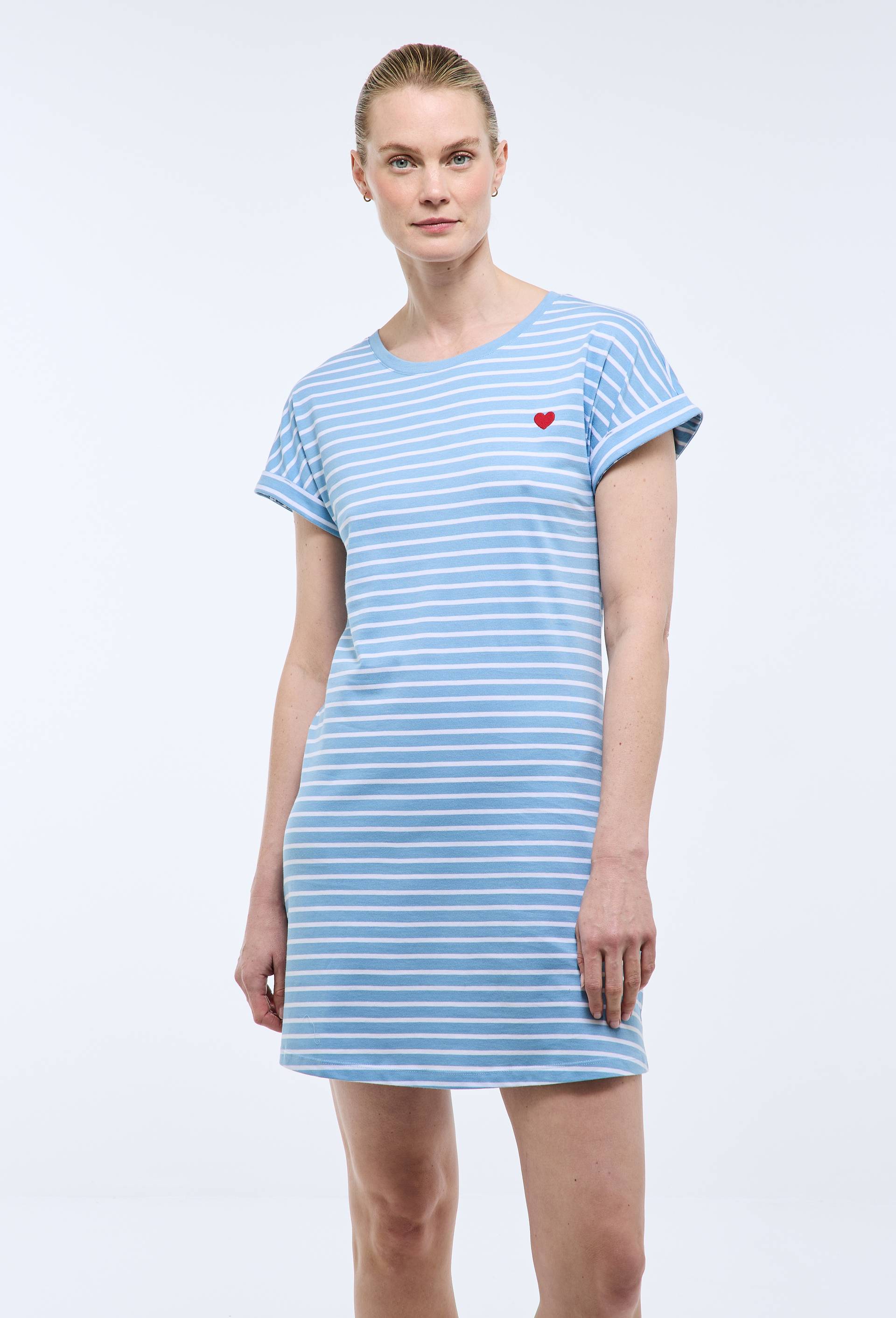 Chemise de nuit manches courtes ray&eacute;e en coton BIO GOTS, Bleu clair, large image number 0