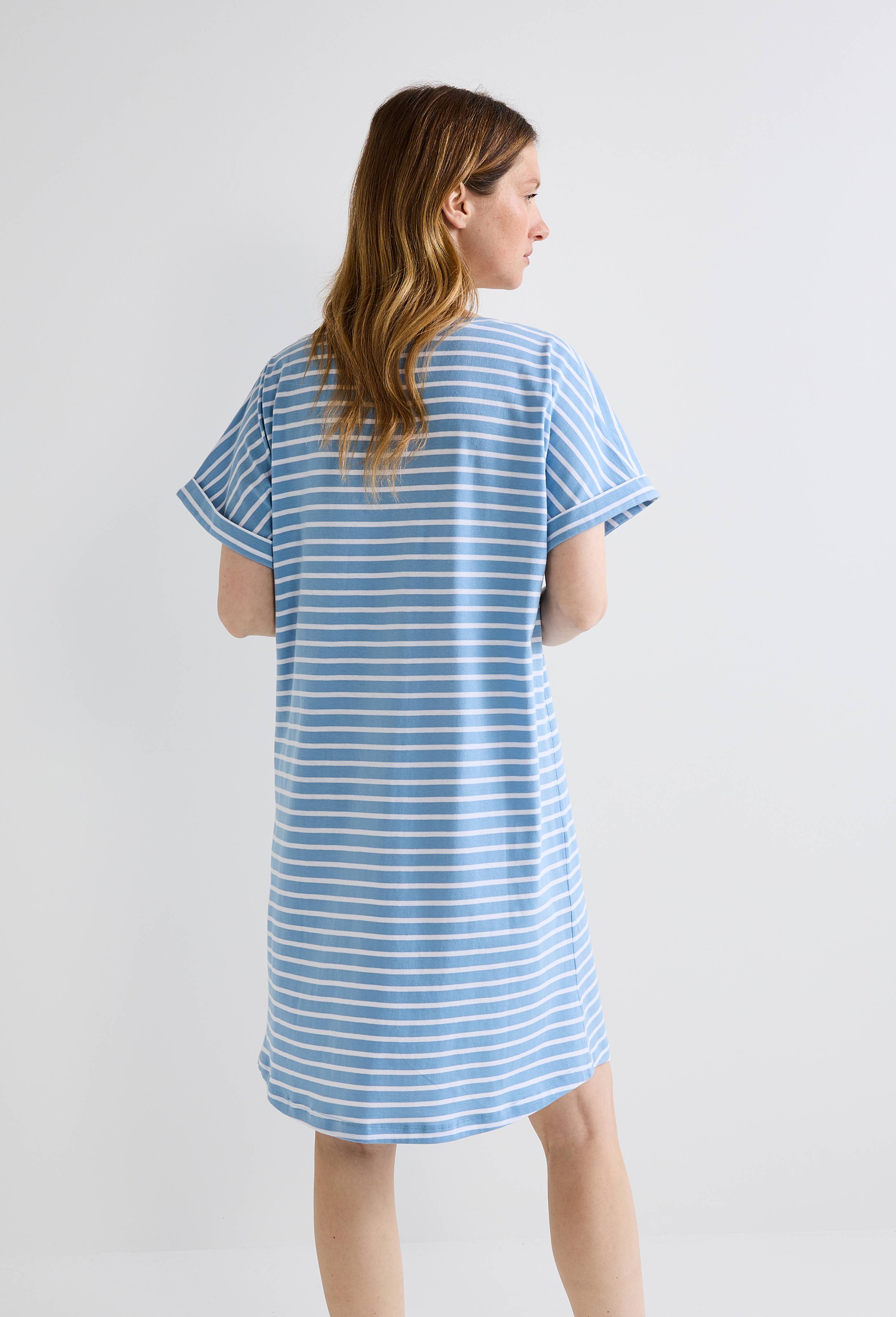 Chemise de nuit manches courtes rayée en coton BIO GOTS, Bleu clair, large image number 1.0