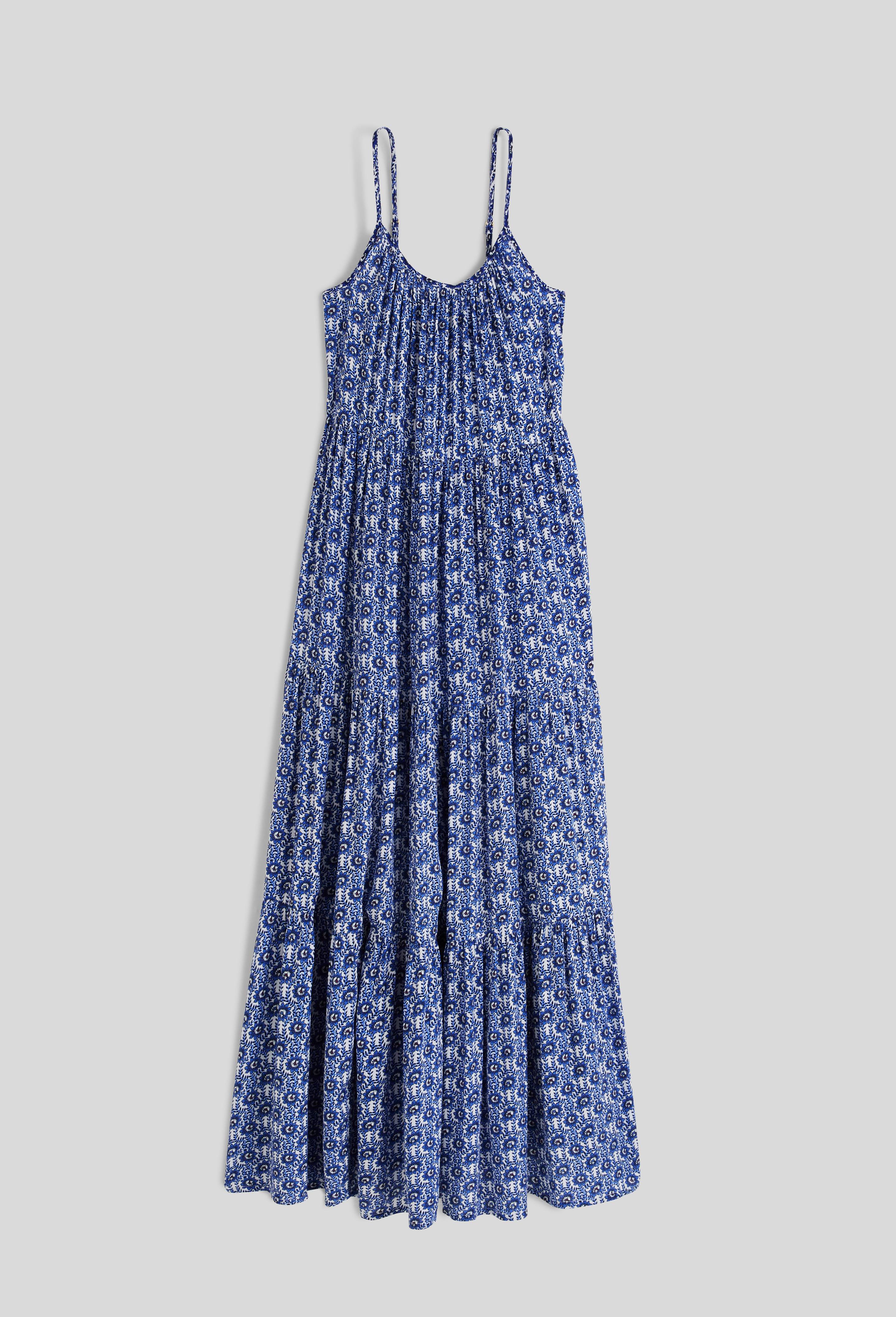 Chemise de nuit longue fines bretelles imprim&eacute;e, Bleu, large image number 2