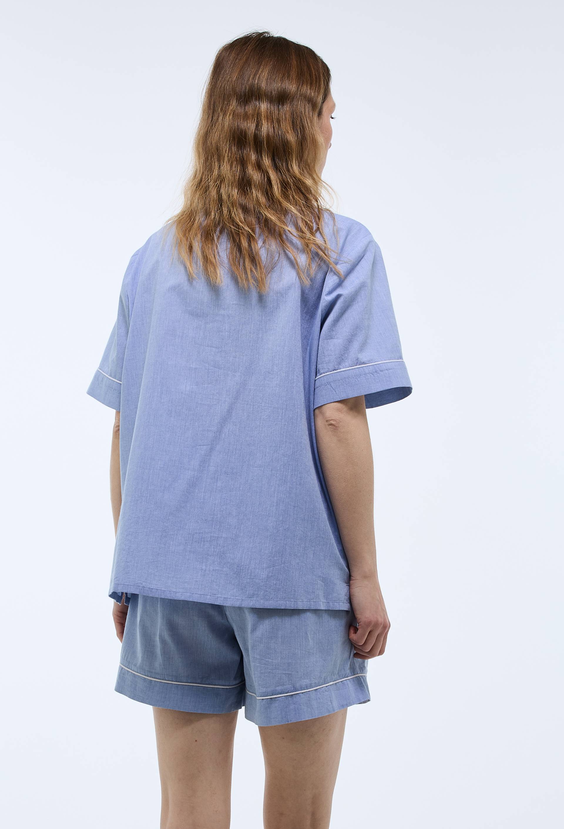 Pyjashort manches courtes uni en coton BIO GOTS, Bleu clair, large image number 1