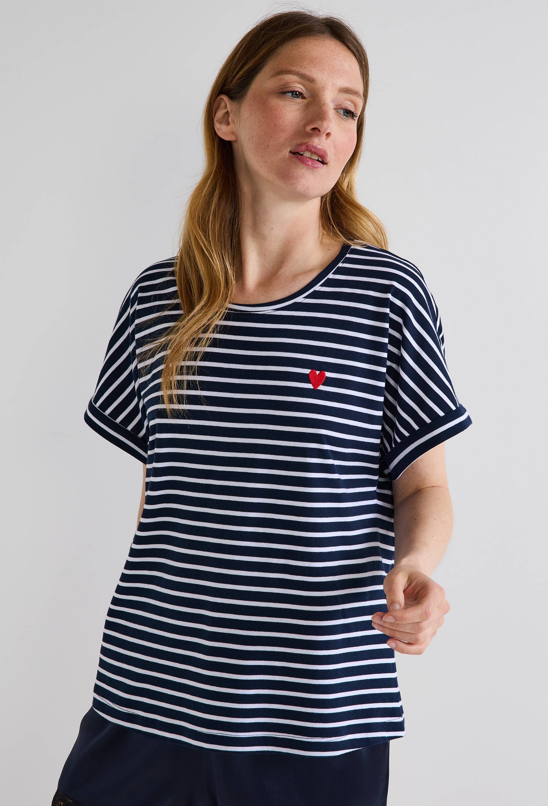 T-shirt manches courtes ray&eacute; en coton BIO GOTS, Bleu fonc&eacute;, large image number 0