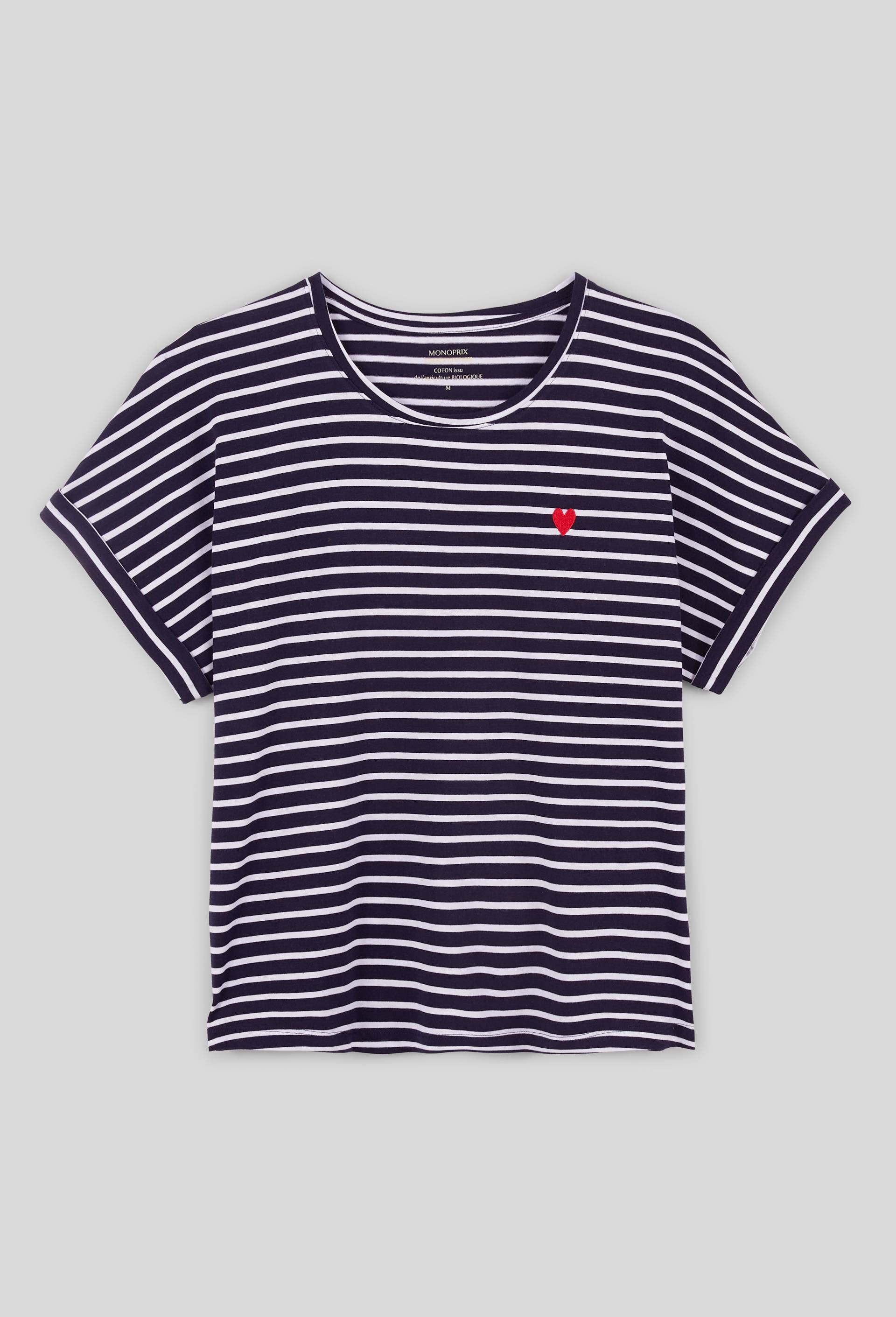 T-shirt manches courtes ray&eacute; en coton BIO GOTS, Bleu fonc&eacute;, large image number 2