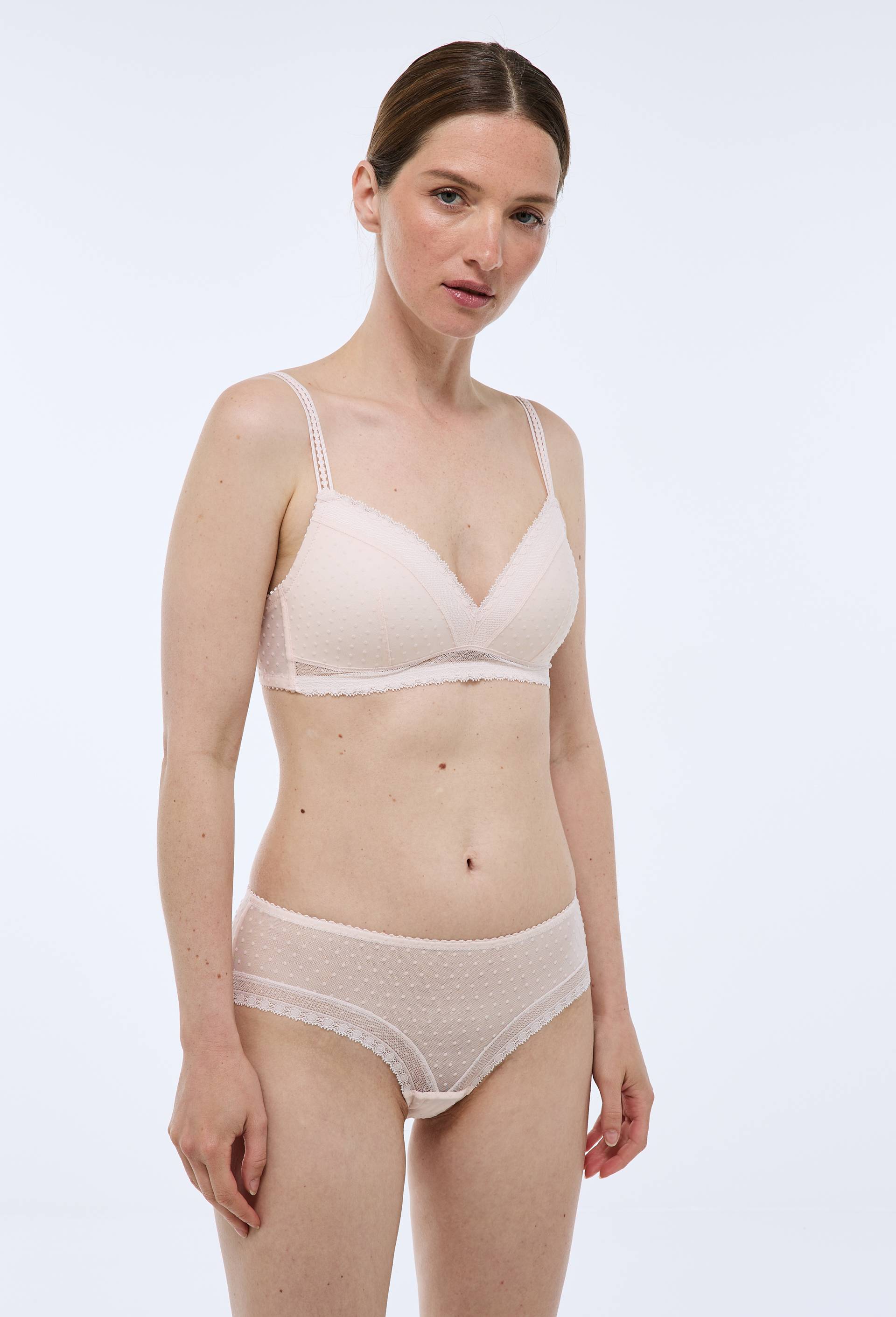 Soutien-gorge triangle padd&eacute; ADELE en tulle flock&eacute;, Rose clair, large image number 0