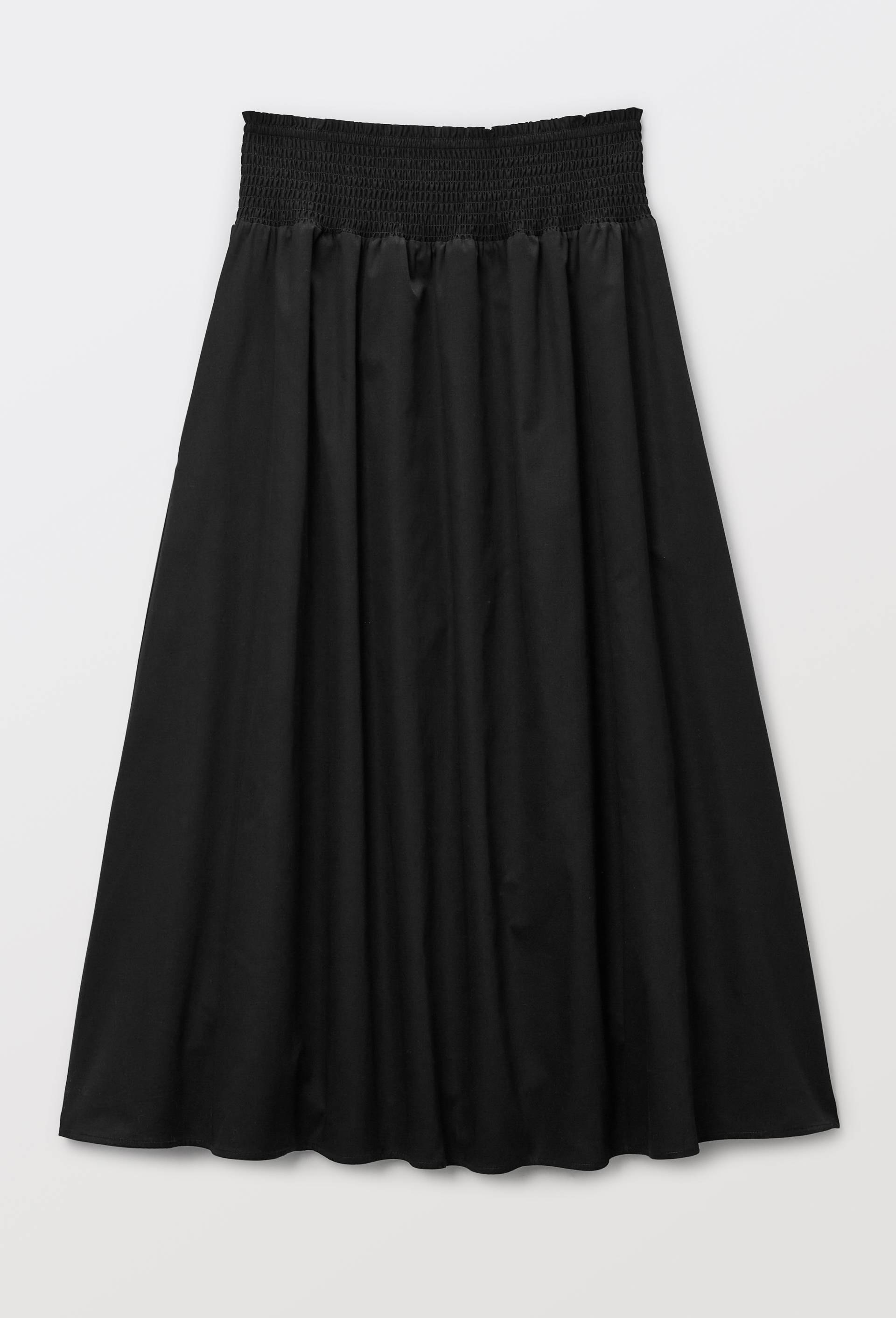 Jupe midi taille smock&eacute;e unie en coton BIO GOTS, Noir, large image number 2.0