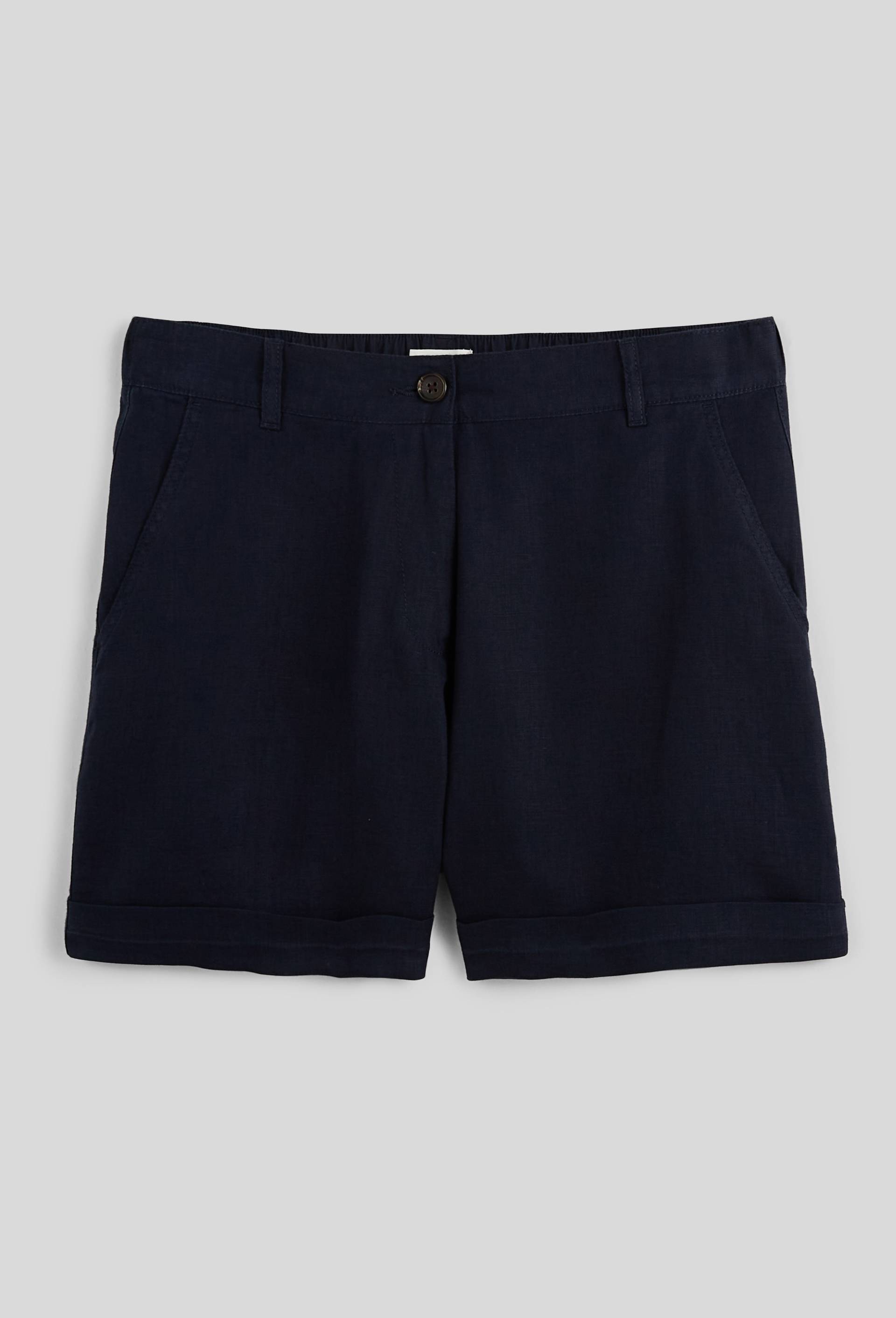 Short taille semi &eacute;lastiqu&eacute;e uni en lin, Bleu fonc&eacute;, large image number 2